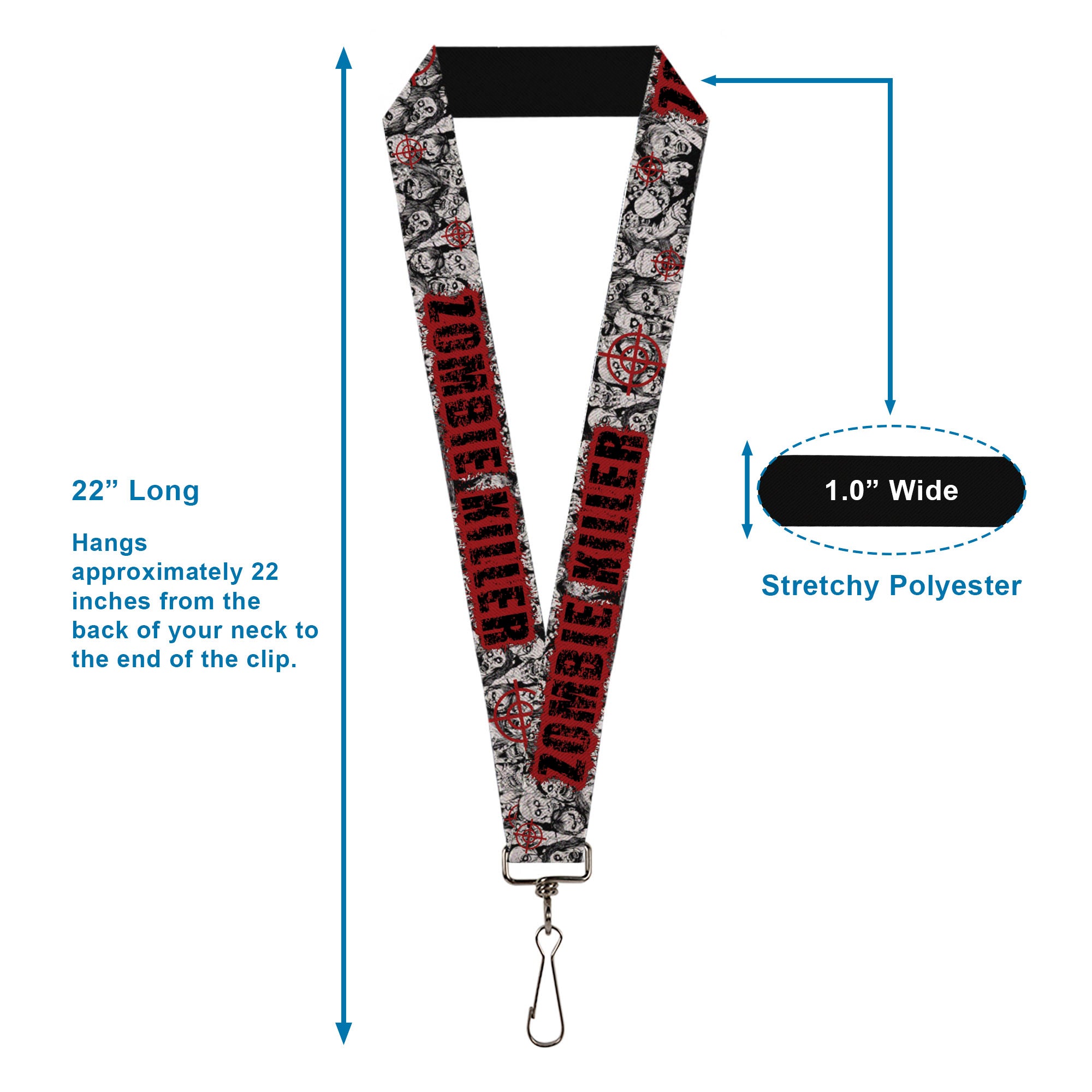 Lanyard - 1.0" - ZOMBIE KILLER w Stacked Zombies Sketch Lanyards Buckle-Down