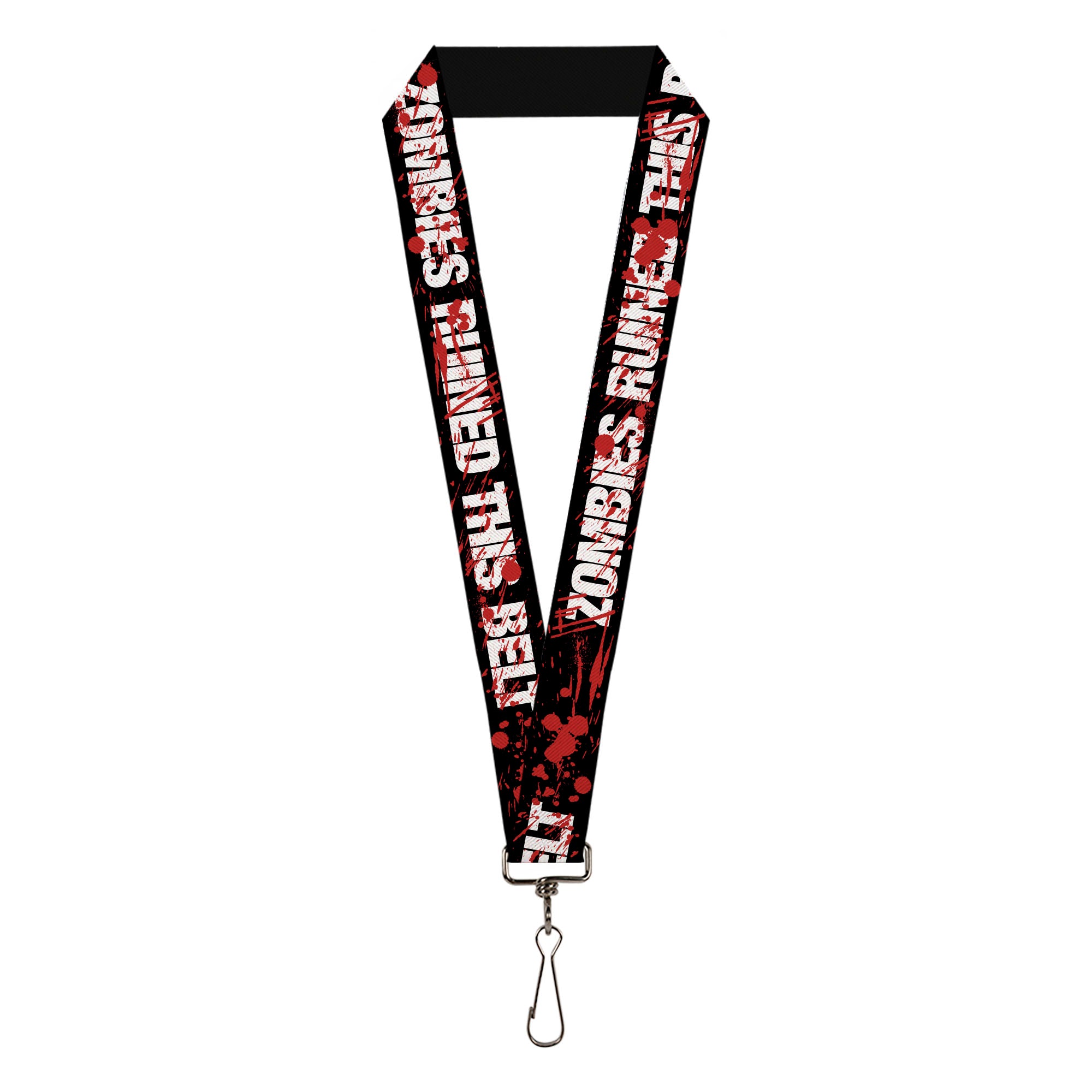 Lanyard - 1.0" - ZOMBIES RUINED THIS BELT Black White Red Splatter Lanyards Buckle-Down