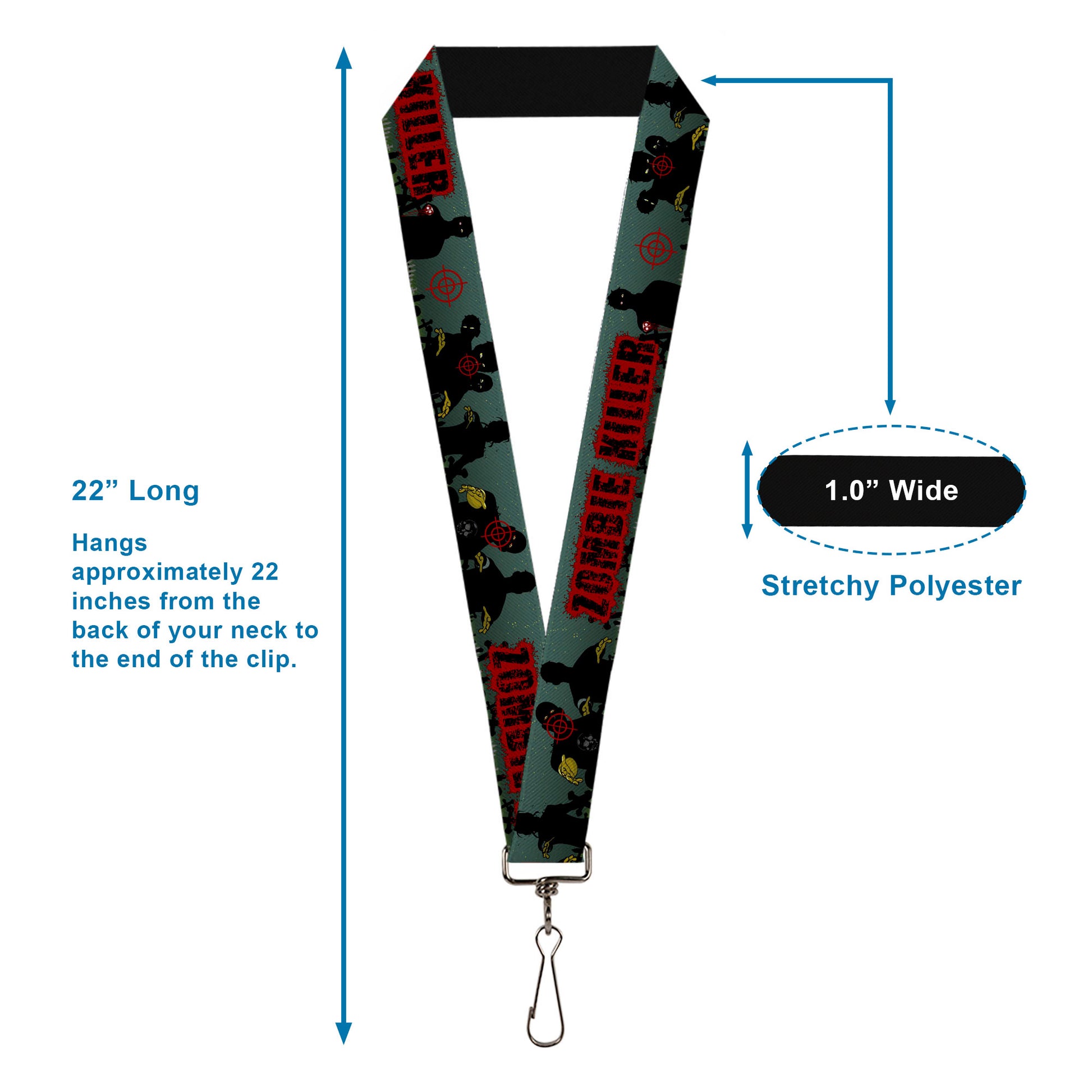 Lanyard - 1.0" - ZOMBIE KILLER Zombie March Green Red Black Lanyards Buckle-Down