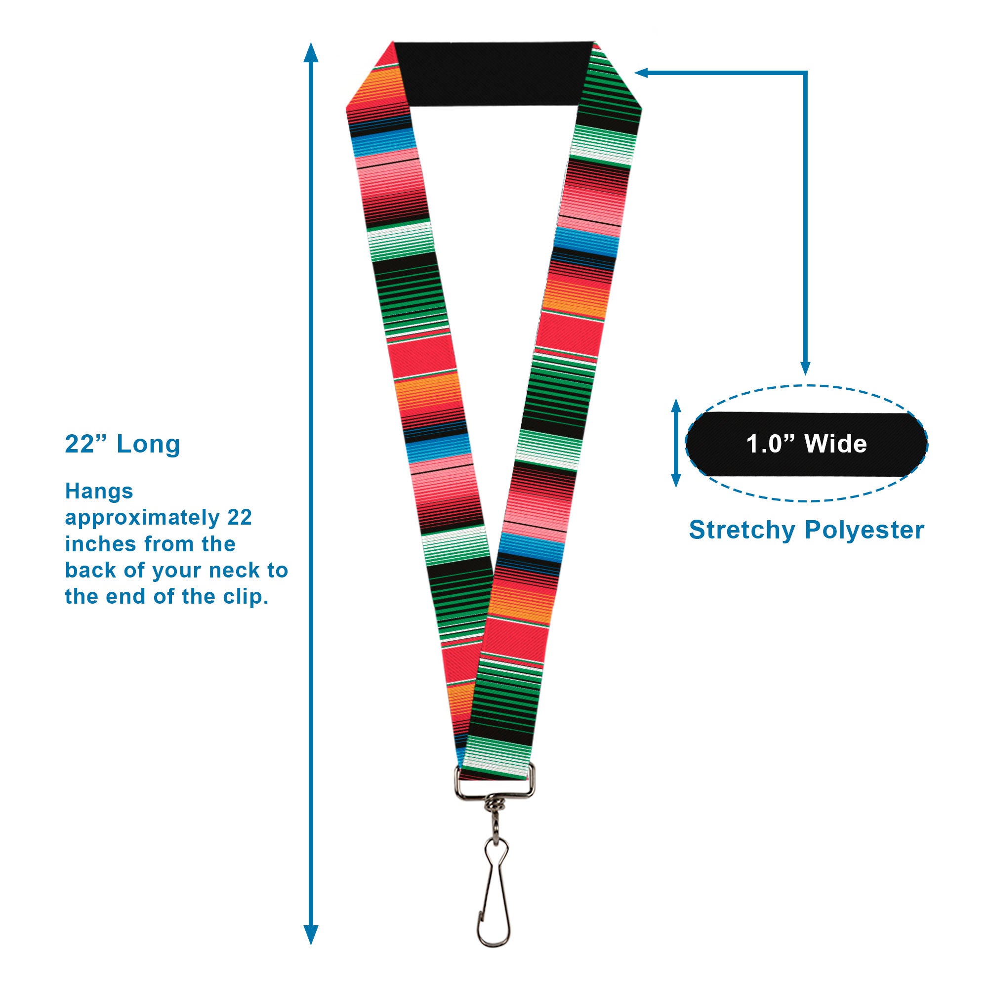 Lanyard - 1.0" - Zarape5 Vertical Multi Color Stripe Lanyards Buckle-Down