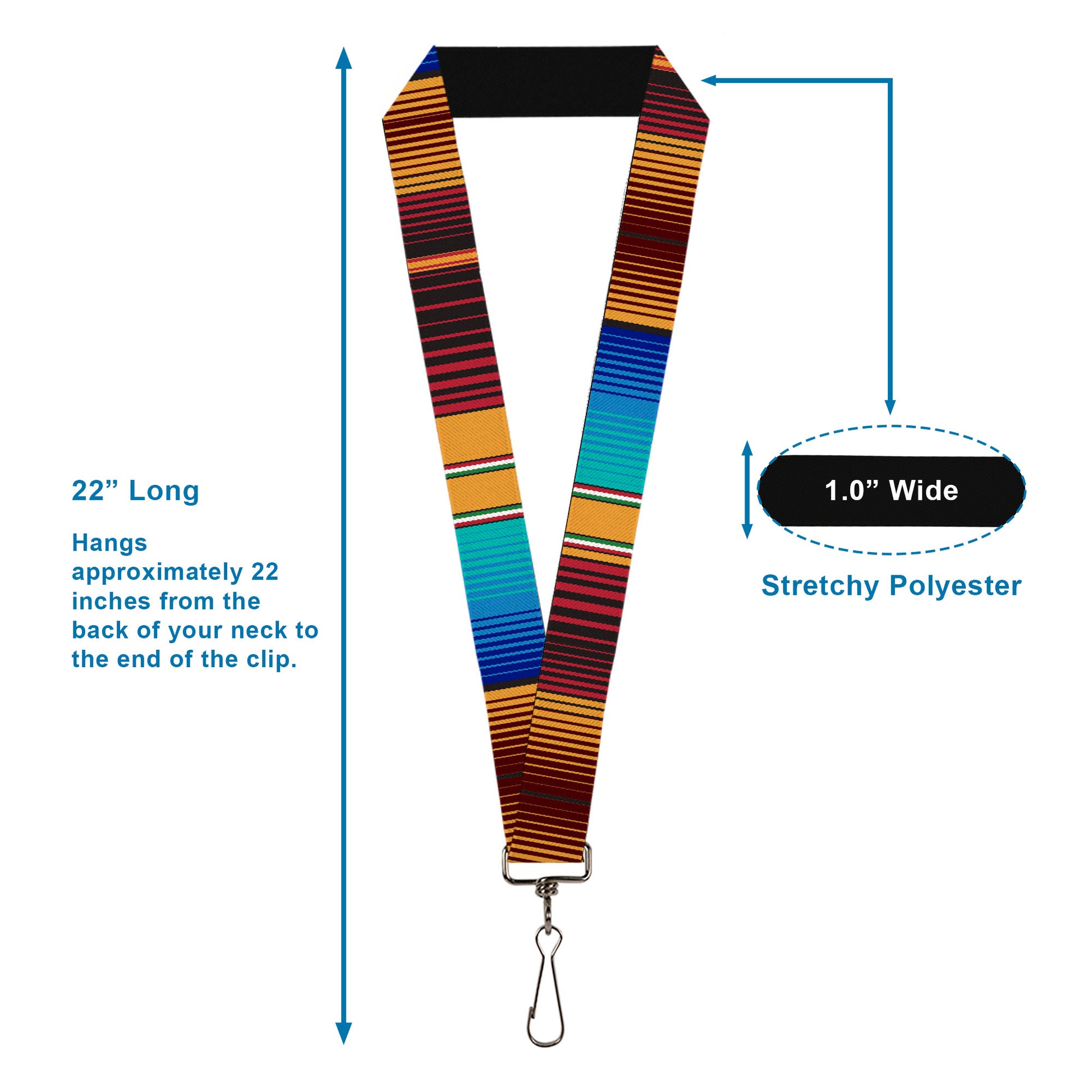 Lanyard - 1.0" - Zarape6 Vertical Stripe Gold Blues Black Red Lanyards Buckle-Down