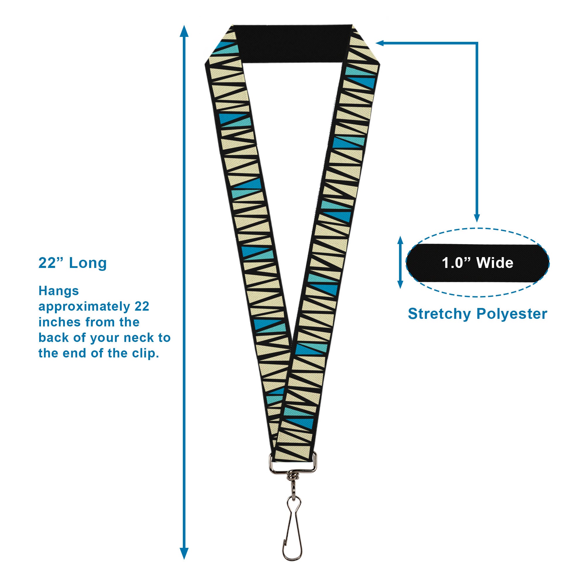 Lanyard - 1.0" - Zig Zag Doodle Black Cream Blues Lanyards Buckle-Down