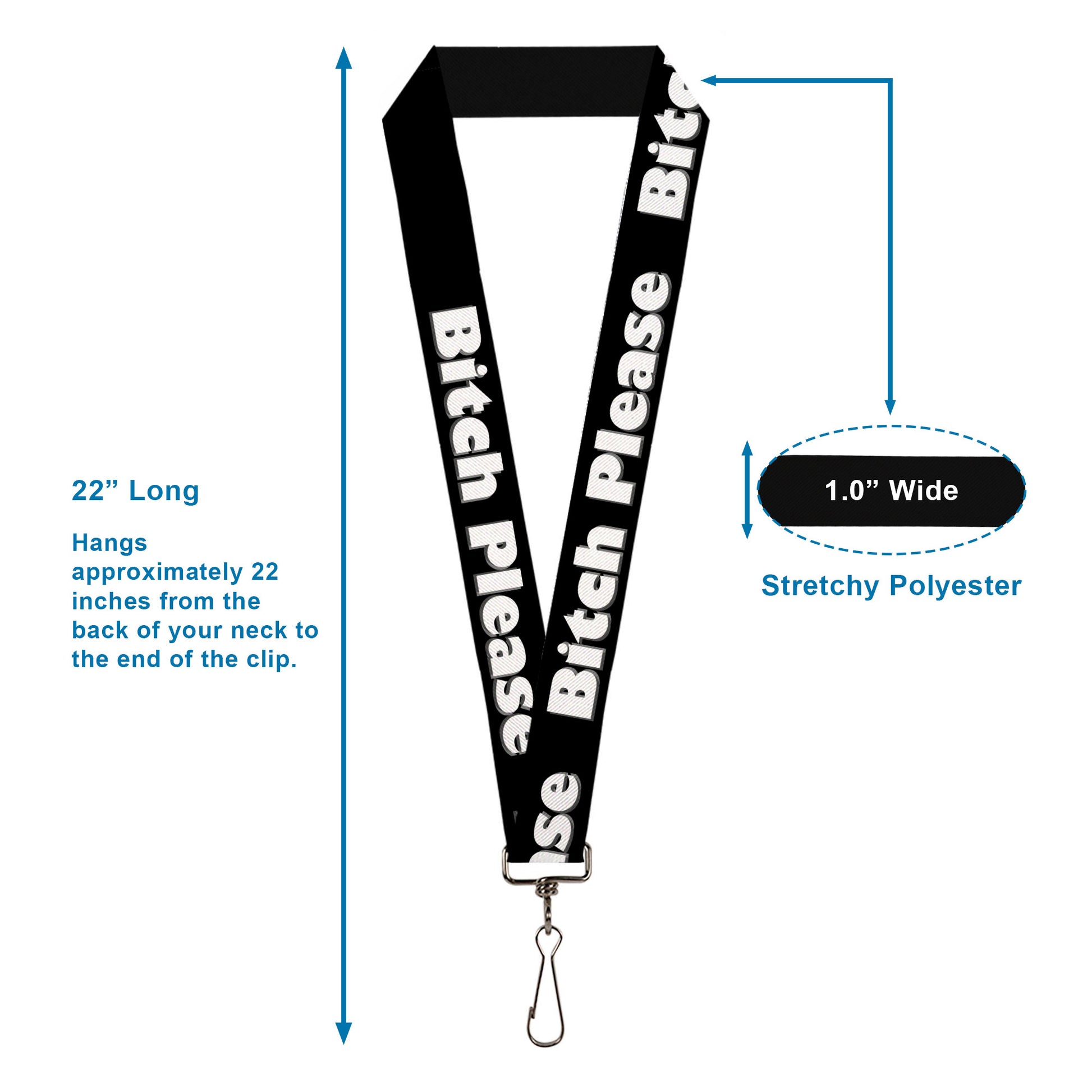 Buckle-Down Lanyard - BITCH PLEASE Black/White Lanyards Buckle-Down