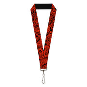 Lanyard - 1.0" - Bandana Skulls Black Orange Lanyards Buckle-Down