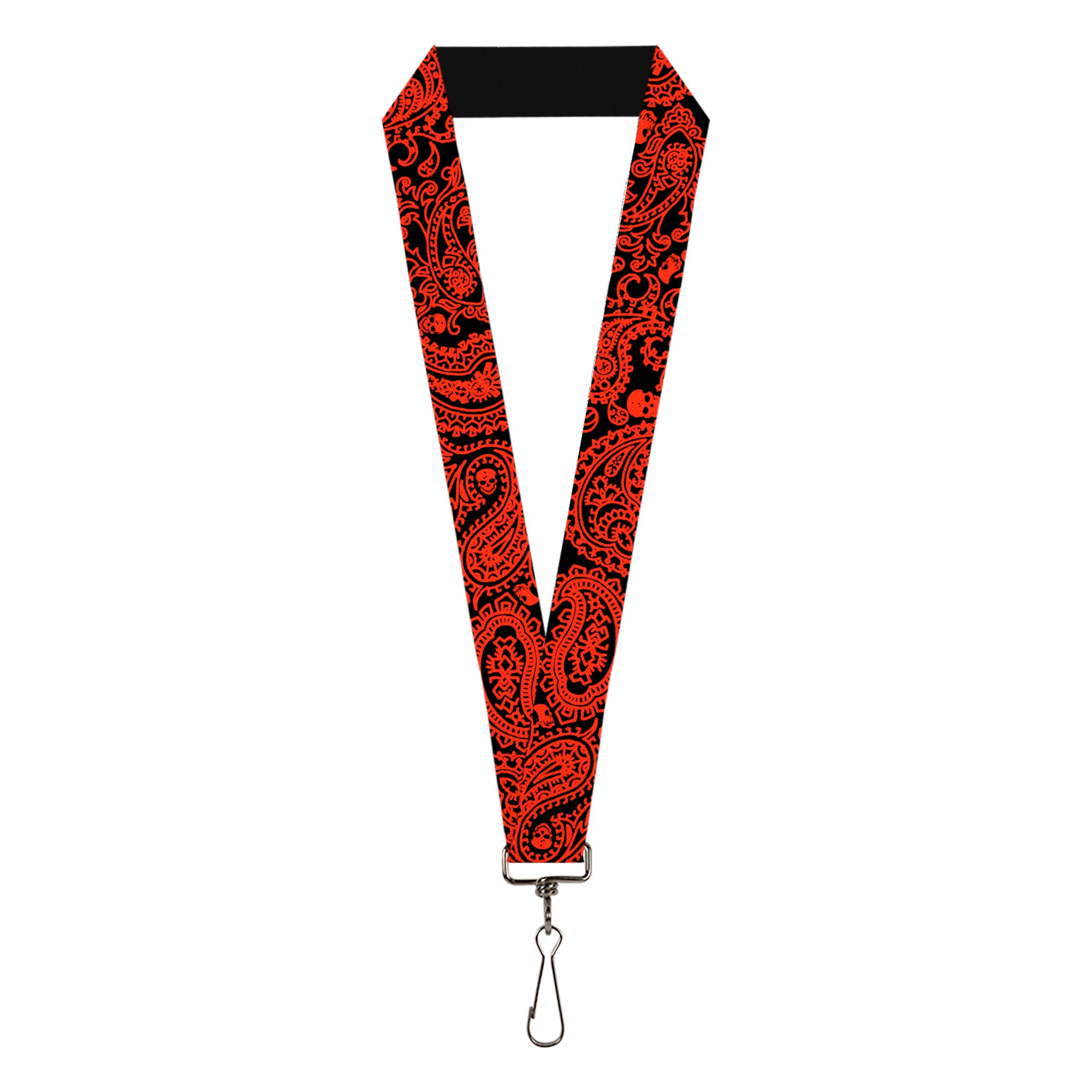 Lanyard - 1.0" - Bandana Skulls Black Orange Lanyards Buckle-Down