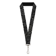 Lanyard - 1.0" - Bandana Skulls Black Silver Lanyards Buckle-Down