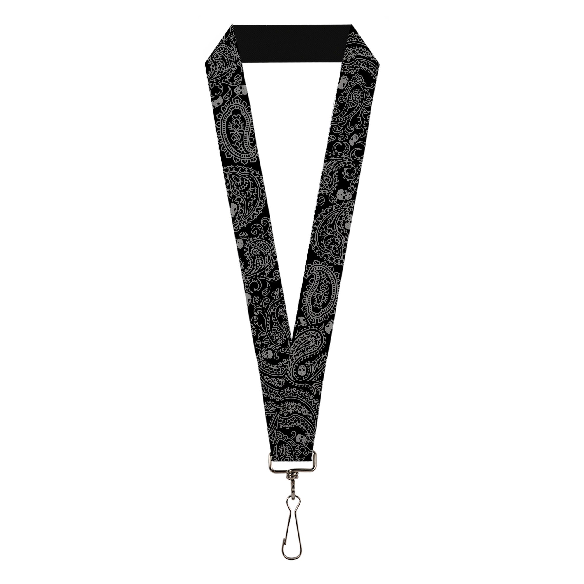 Lanyard - 1.0" - Bandana Skulls Black Silver Lanyards Buckle-Down