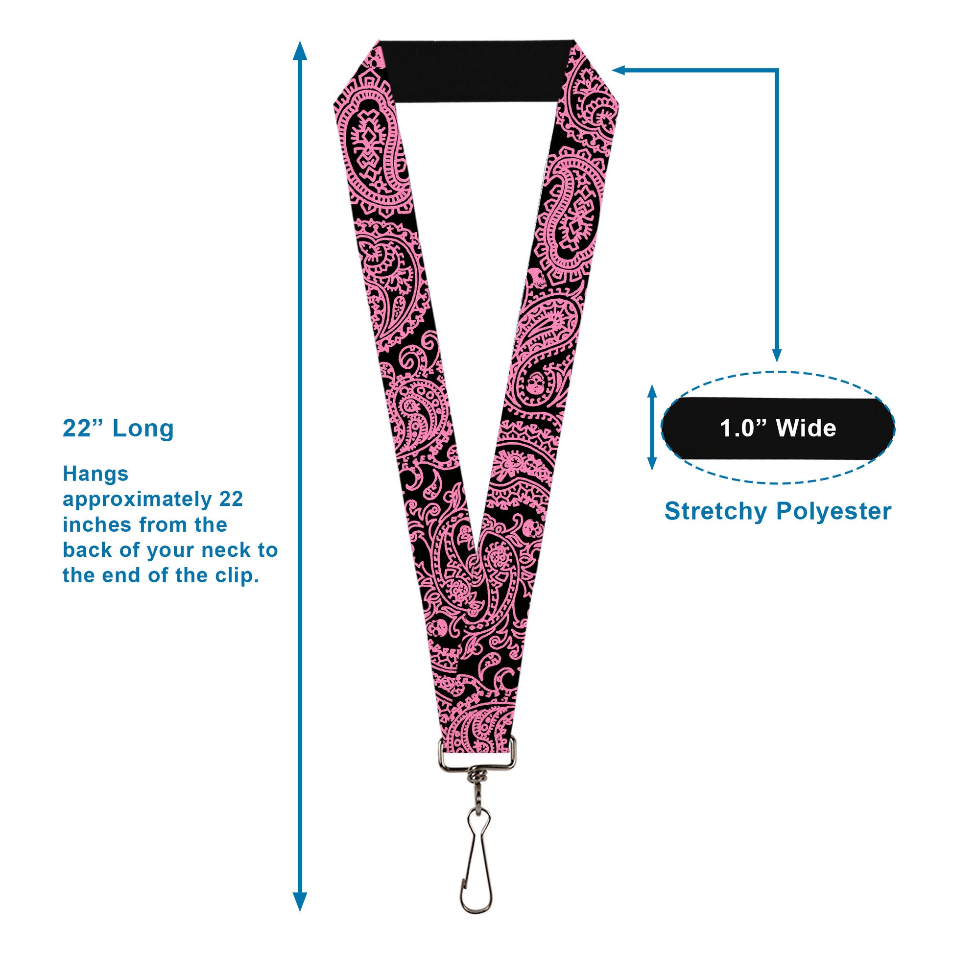 Lanyard - 1.0" - Bandana Skulls Black Pink Lanyards Buckle-Down