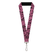 Lanyard - 1.0" - Bandana Skulls Black Pink Lanyards Buckle-Down