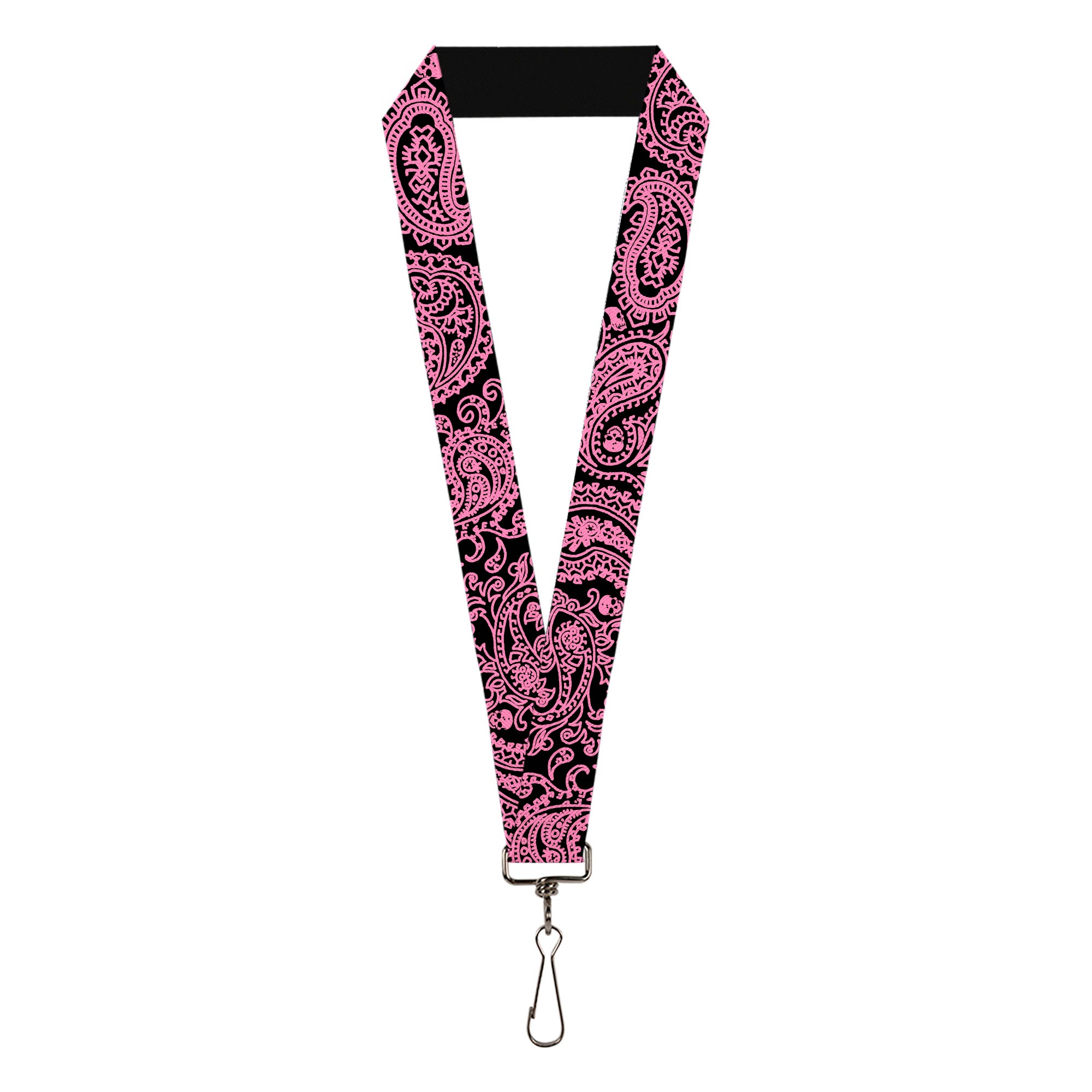 Lanyard - 1.0" - Bandana Skulls Black Pink Lanyards Buckle-Down