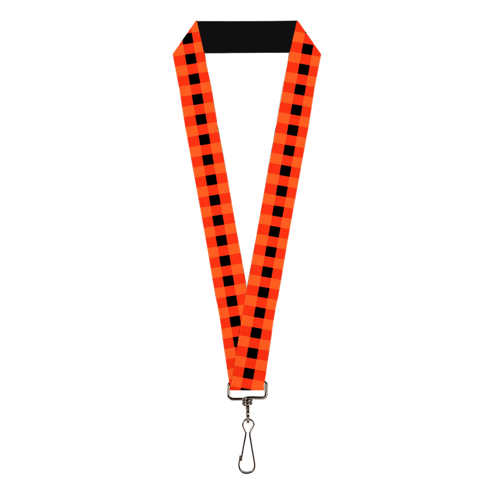 Lanyard - 1.0" - Buffalo Plaid Black Orange Lanyards Buckle-Down