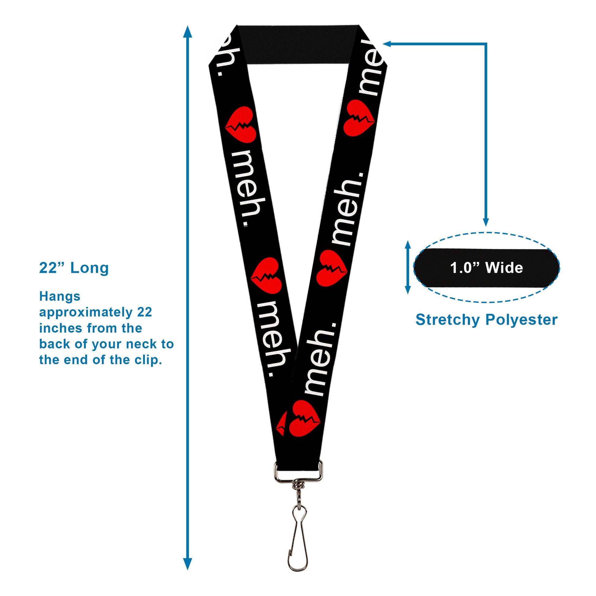 Lanyard - 1.0" - Broken Heart MEH Black Red White Lanyards Buckle-Down