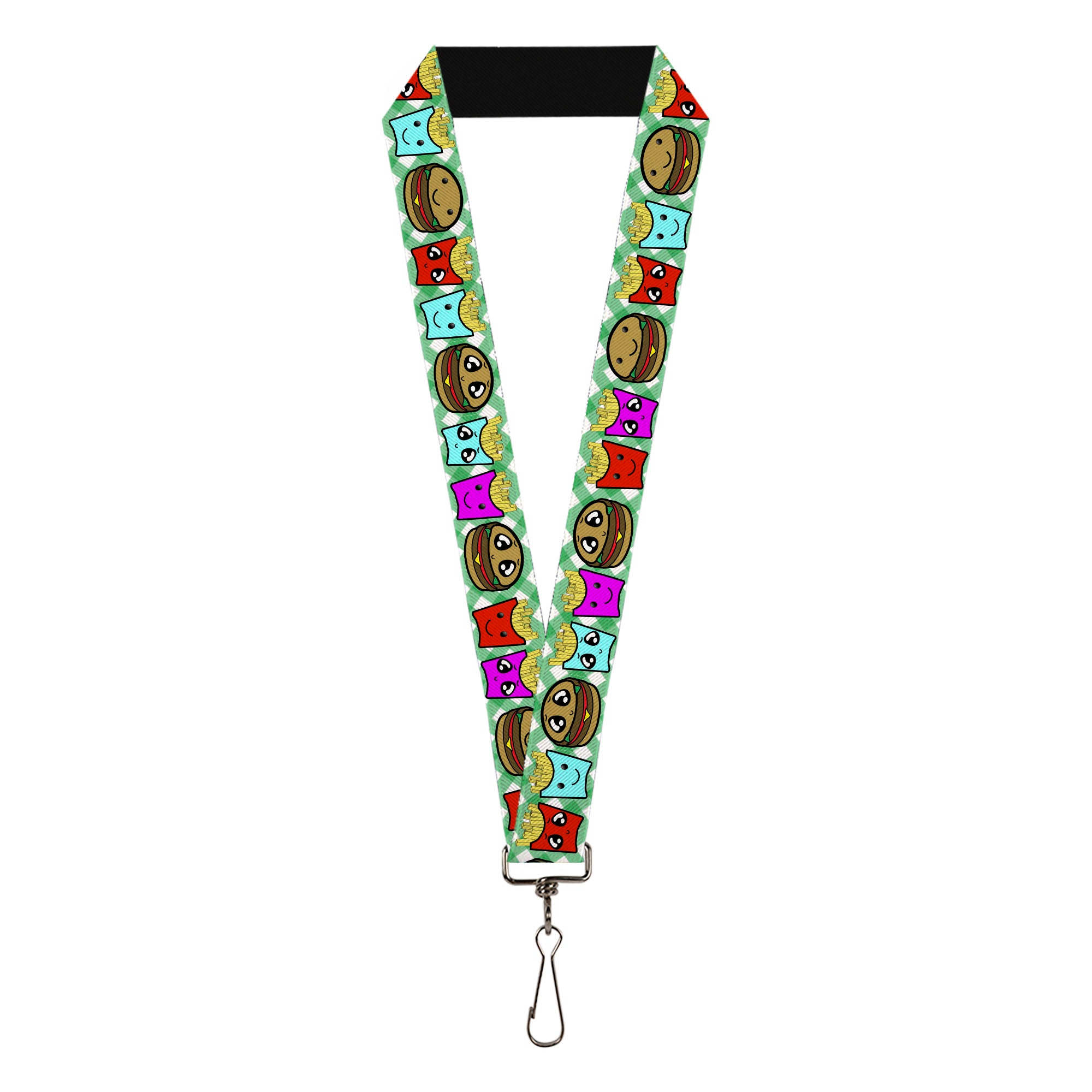Lanyard - 1.0" - Burger & Fries Cartoon Straight Green Tablecloth Lanyards Buckle-Down