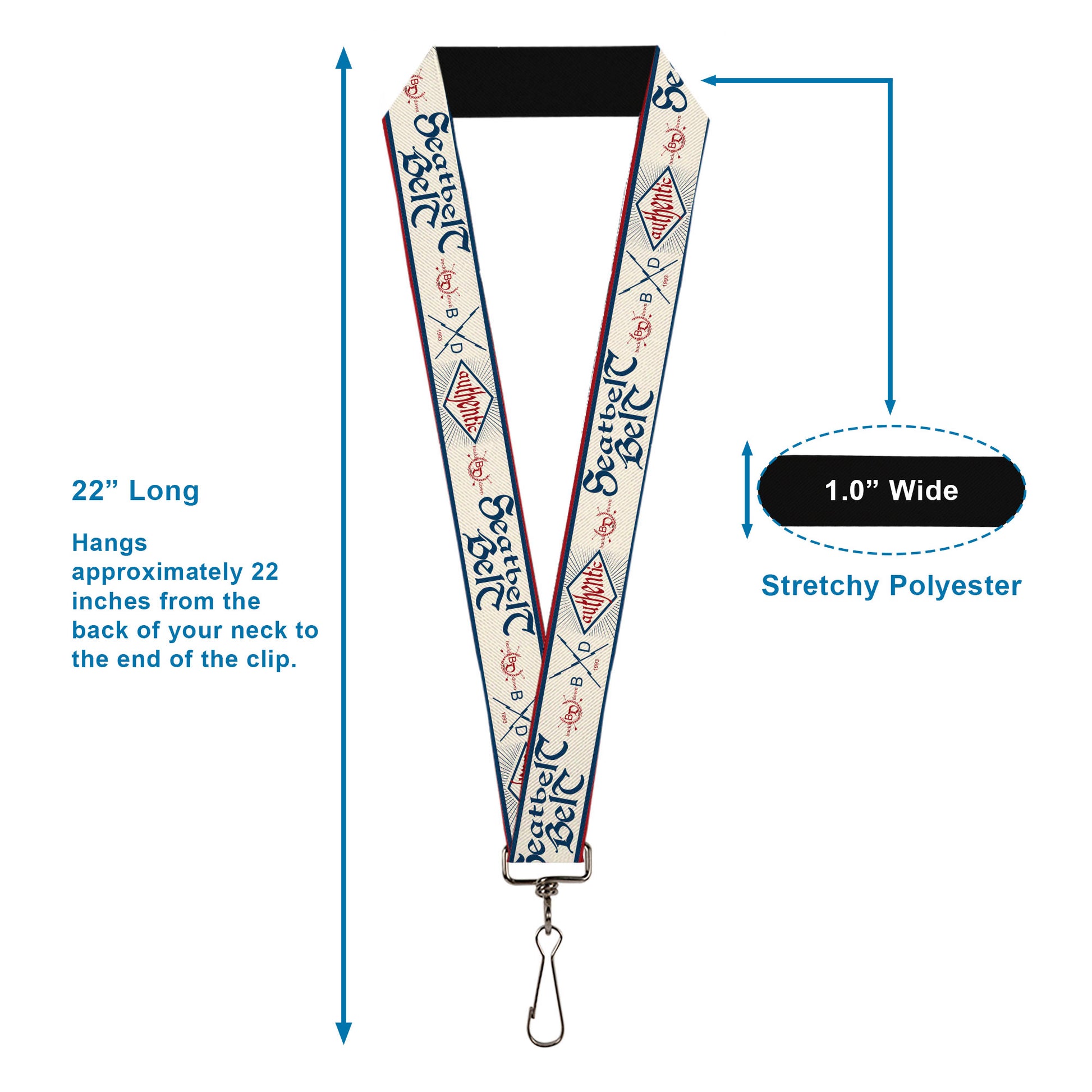Lanyard - 1.0" - BD AUTHENTIC SEATBELT BELT White Blue Red Lanyards Buckle-Down