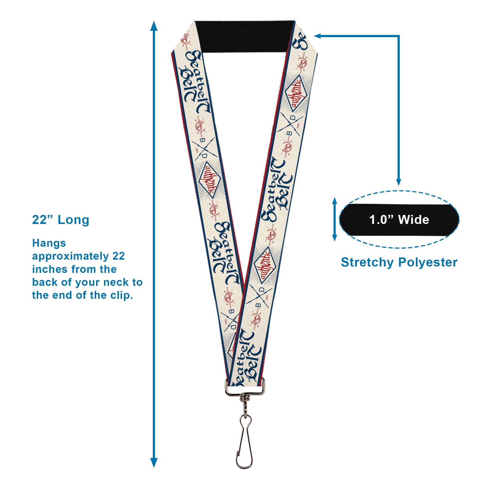 Lanyard - 1.0" - BD AUTHENTIC SEATBELT BELT White Blue Red Lanyards Buckle-Down