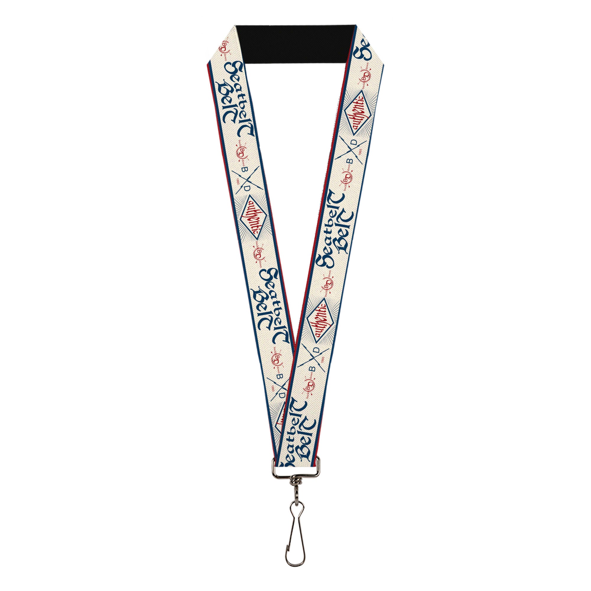 Lanyard - 1.0" - BD AUTHENTIC SEATBELT BELT White Blue Red Lanyards Buckle-Down