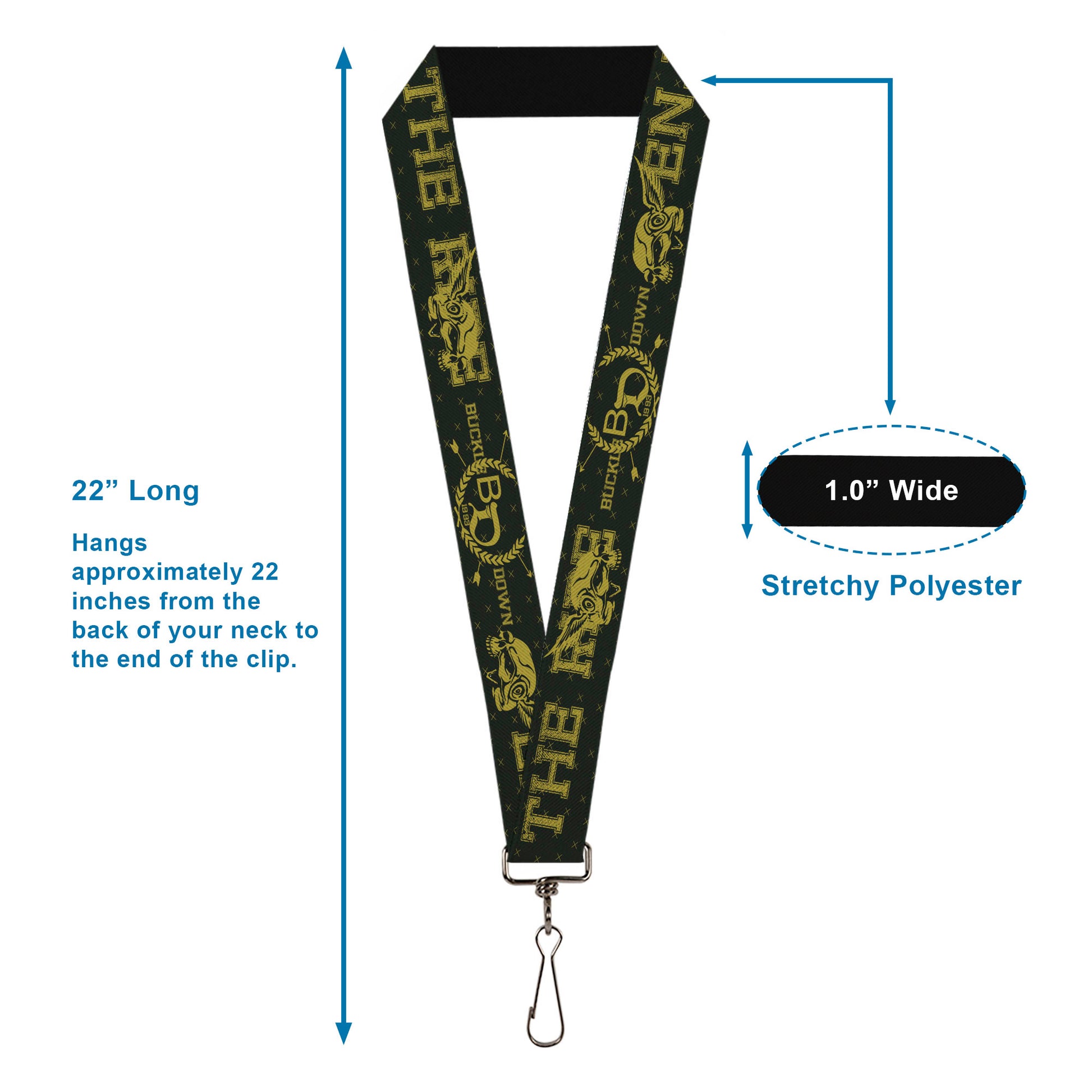 Lanyard - 1.0" - BD Winged Skull ENJOY THE RIDE Olive Lime Green Lanyards Buckle-Down