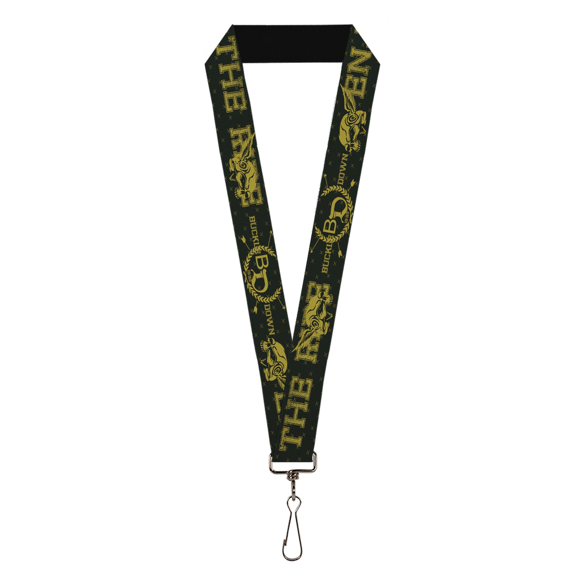 Lanyard - 1.0" - BD Winged Skull ENJOY THE RIDE Olive Lime Green Lanyards Buckle-Down