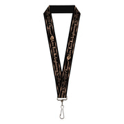 Lanyard - 1.0" - BD Skull LIVE FAST AS LIGHTNING Black Light Orange Lanyards Buckle-Down