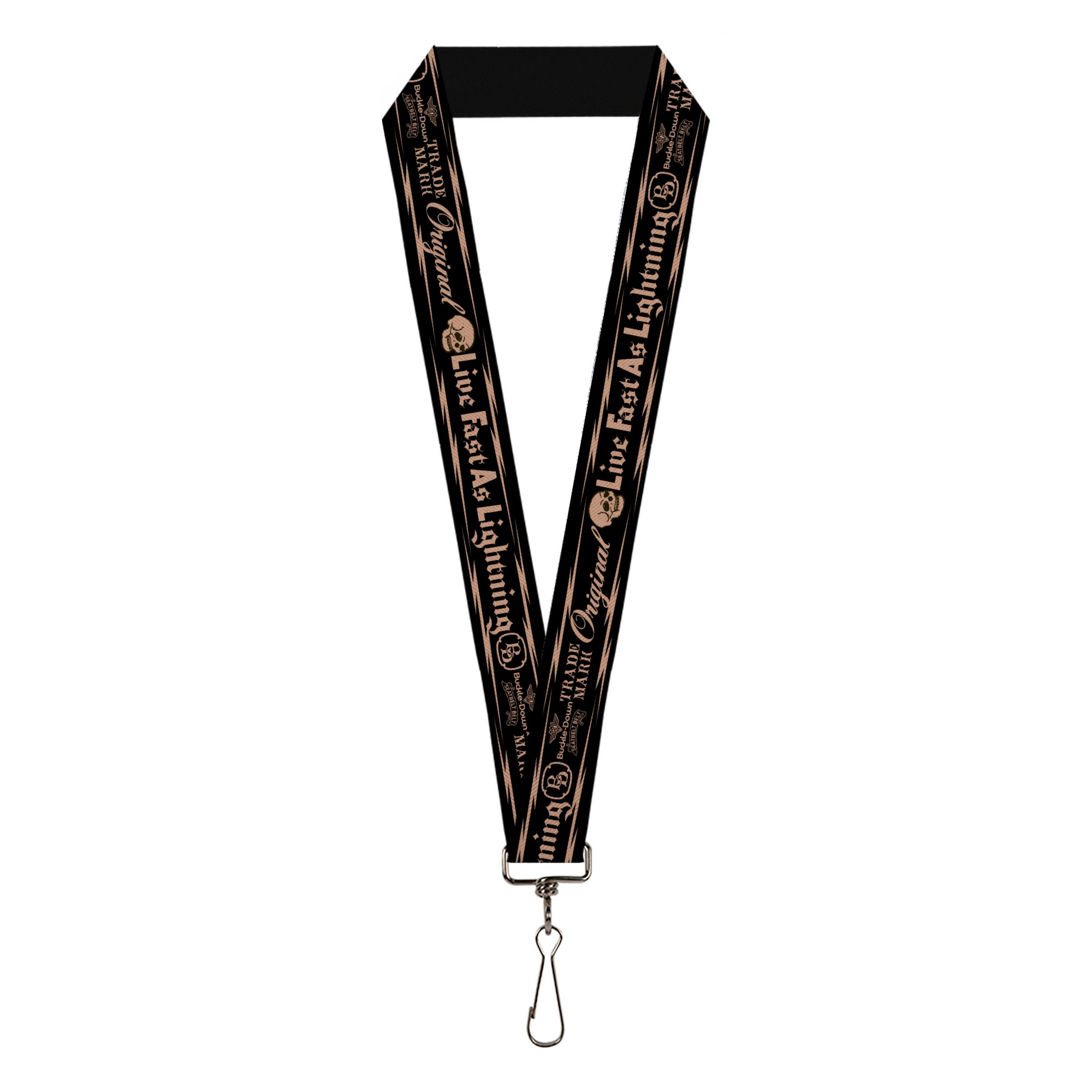 Lanyard - 1.0" - BD Skull LIVE FAST AS LIGHTNING Black Light Orange Lanyards Buckle-Down