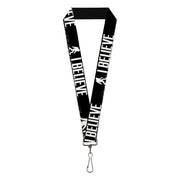 Lanyard - 1.0" - Bigfoot Silhouette I BELIEVE Black Gray White Lanyards Buckle-Down