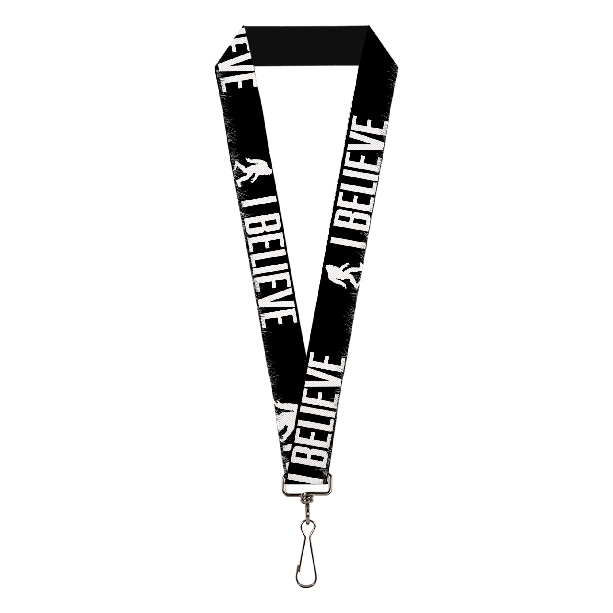 Lanyard - 1.0" - Bigfoot Silhouette I BELIEVE Black Gray White Lanyards Buckle-Down