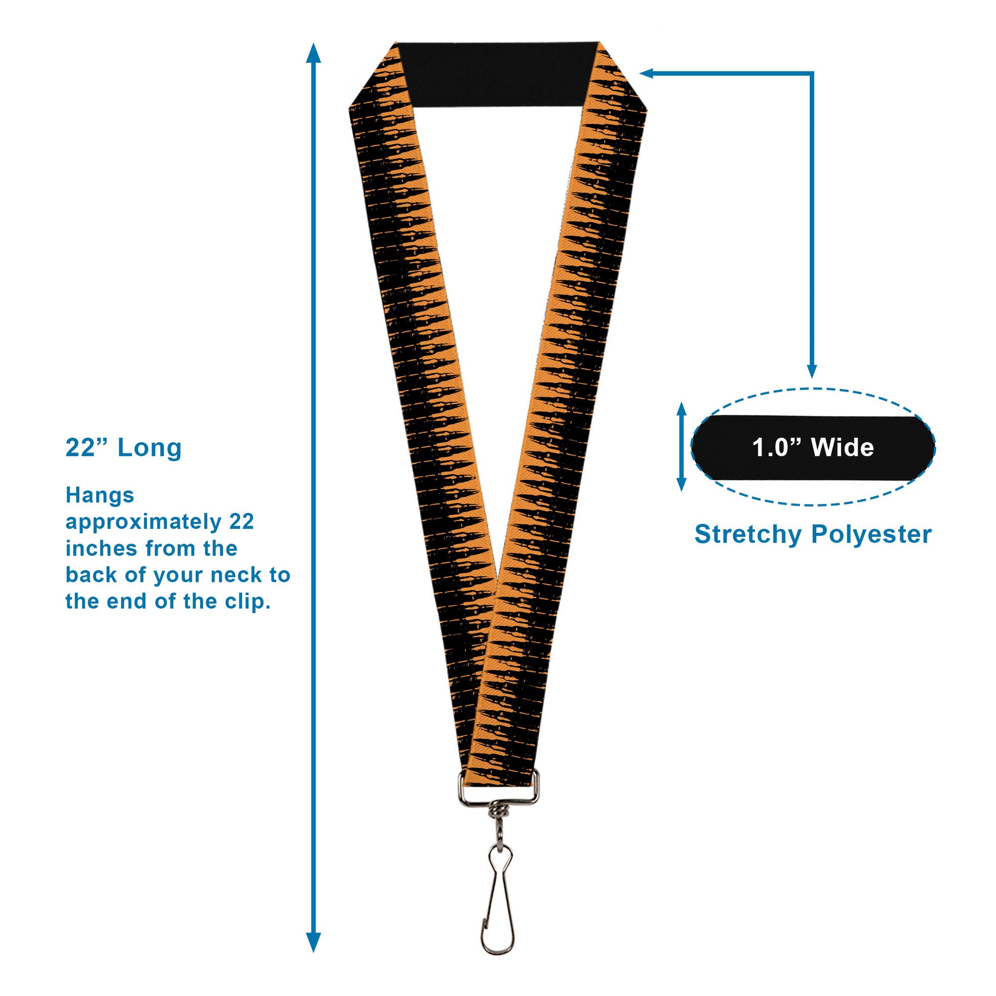 Buckle-Down Lanyard - Bullets2 Orange/Black Lanyards Buckle-Down