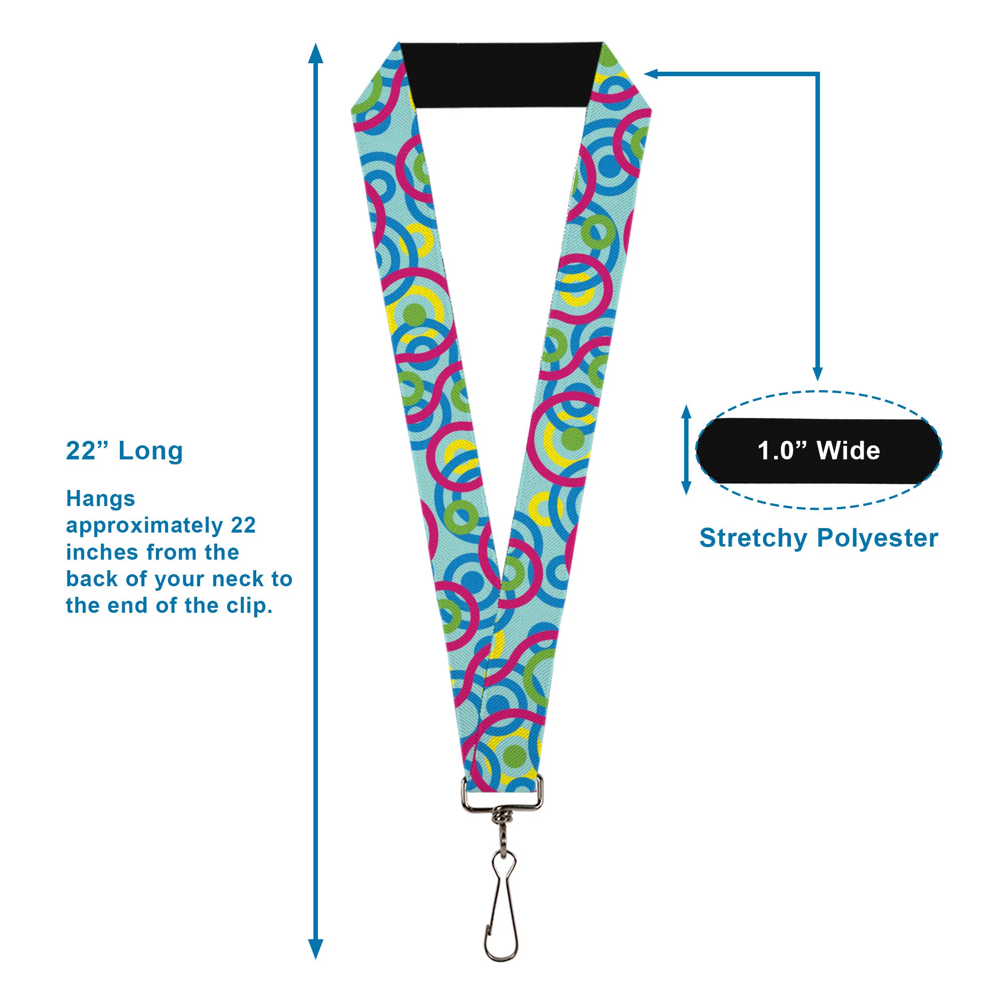 Lanyard - 1.0" - Bullseye Stacked Swirl Blues Green Yellow Pink Lanyards Buckle-Down