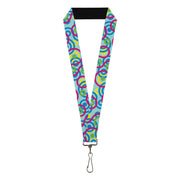 Lanyard - 1.0" - Bullseye Stacked Swirl Blues Green Yellow Pink Lanyards Buckle-Down