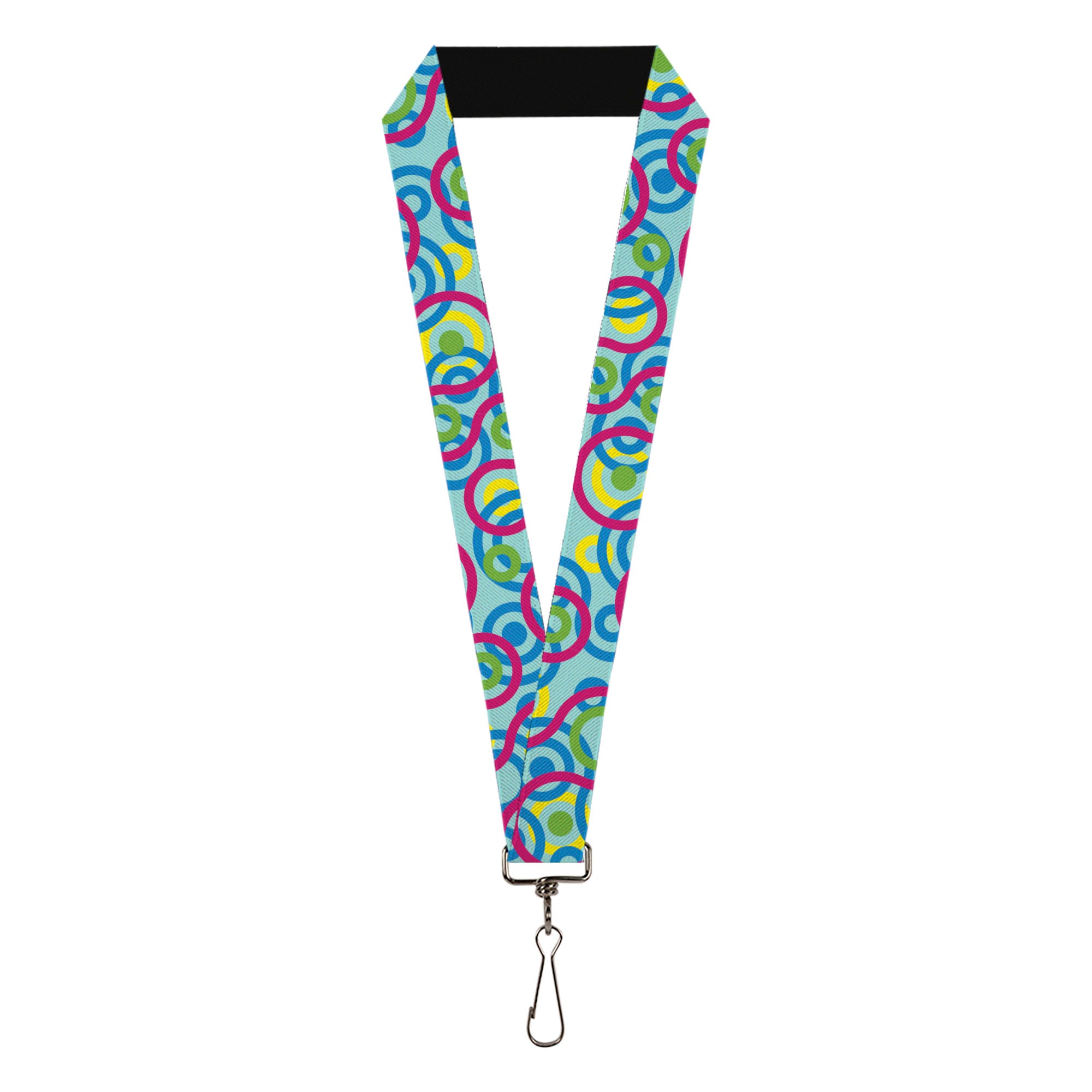 Lanyard - 1.0" - Bullseye Stacked Swirl Blues Green Yellow Pink Lanyards Buckle-Down