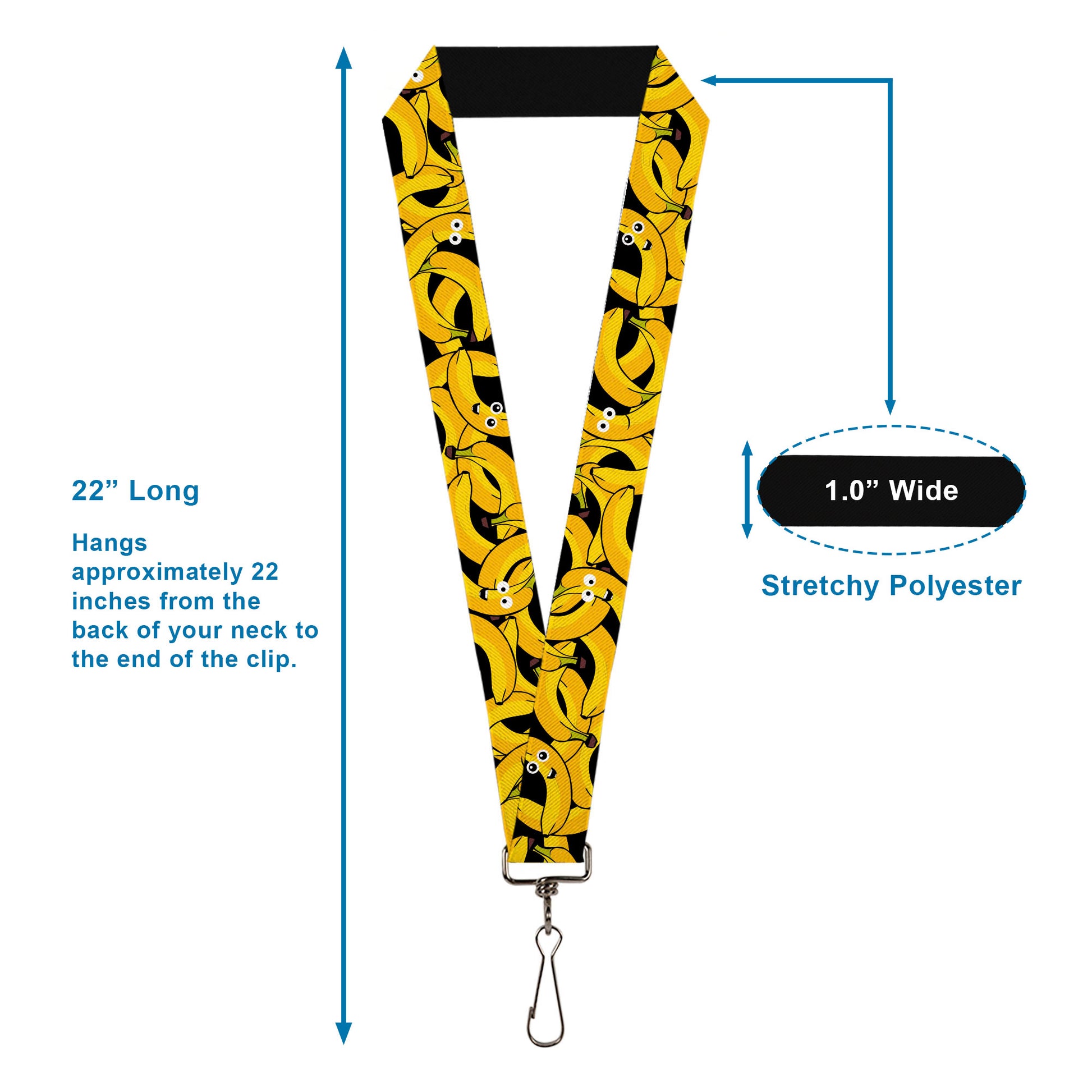 Lanyard - 1.0" - Bananas Stacked Cartoon Black Yellows Lanyards Buckle-Down