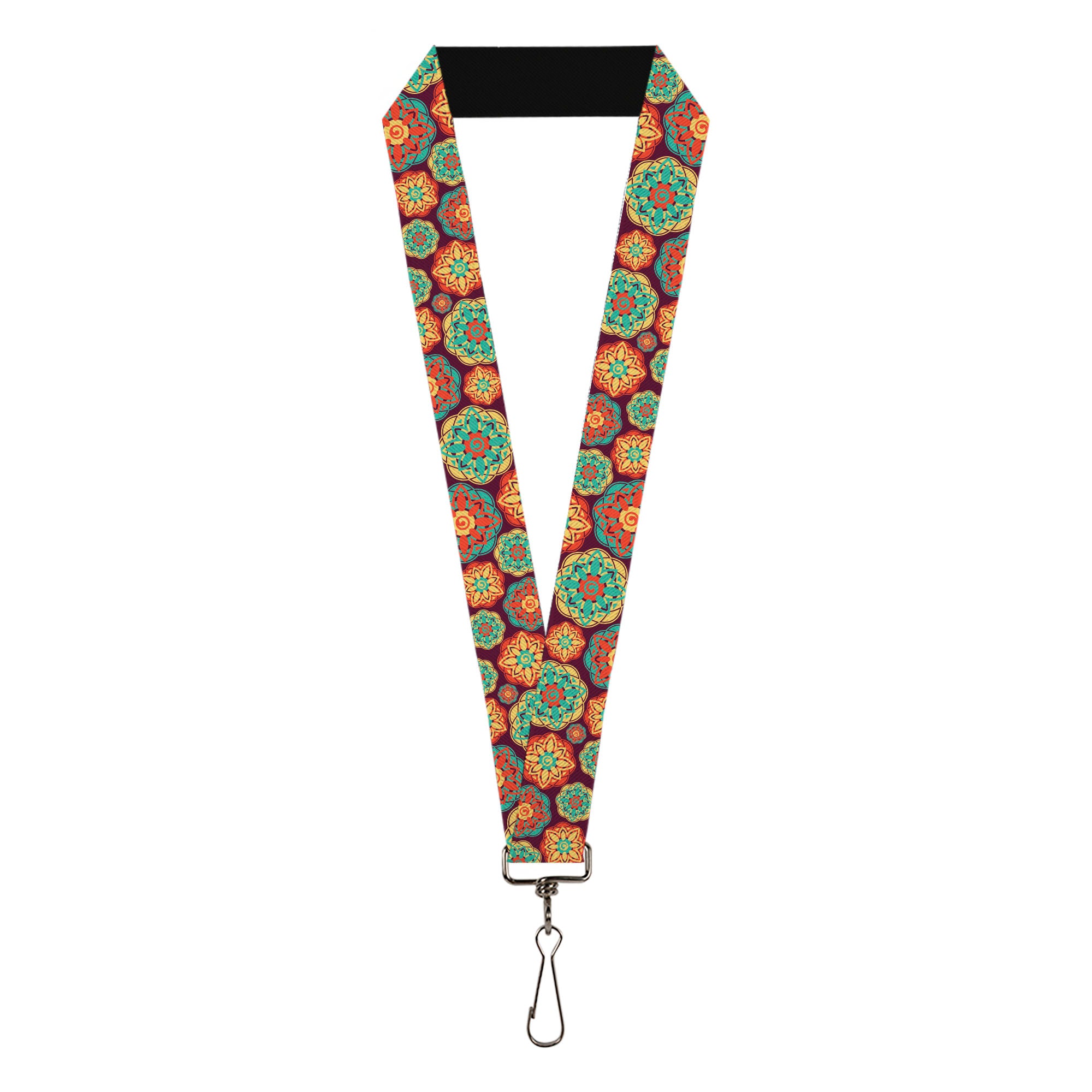 Lanyard - 1.0" - Boho Mandala Burgundy Yellow Turquoise Orange Lanyards Buckle-Down