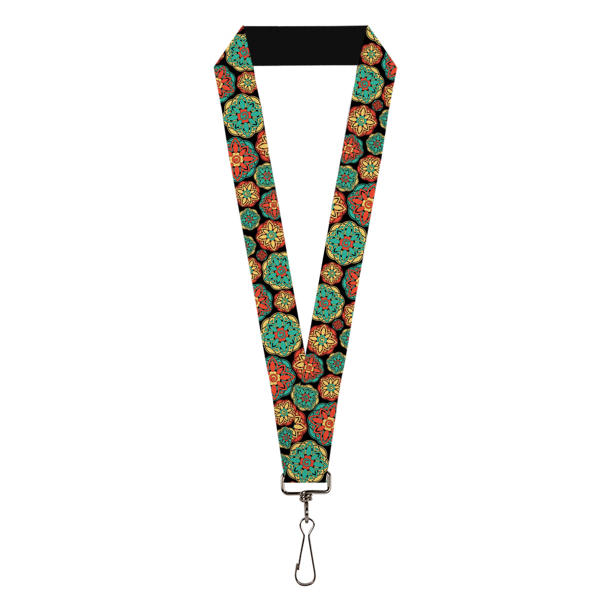 Lanyard - 1.0" - Boho Mandala Black Yellow Turquoise Orange Lanyards Buckle-Down