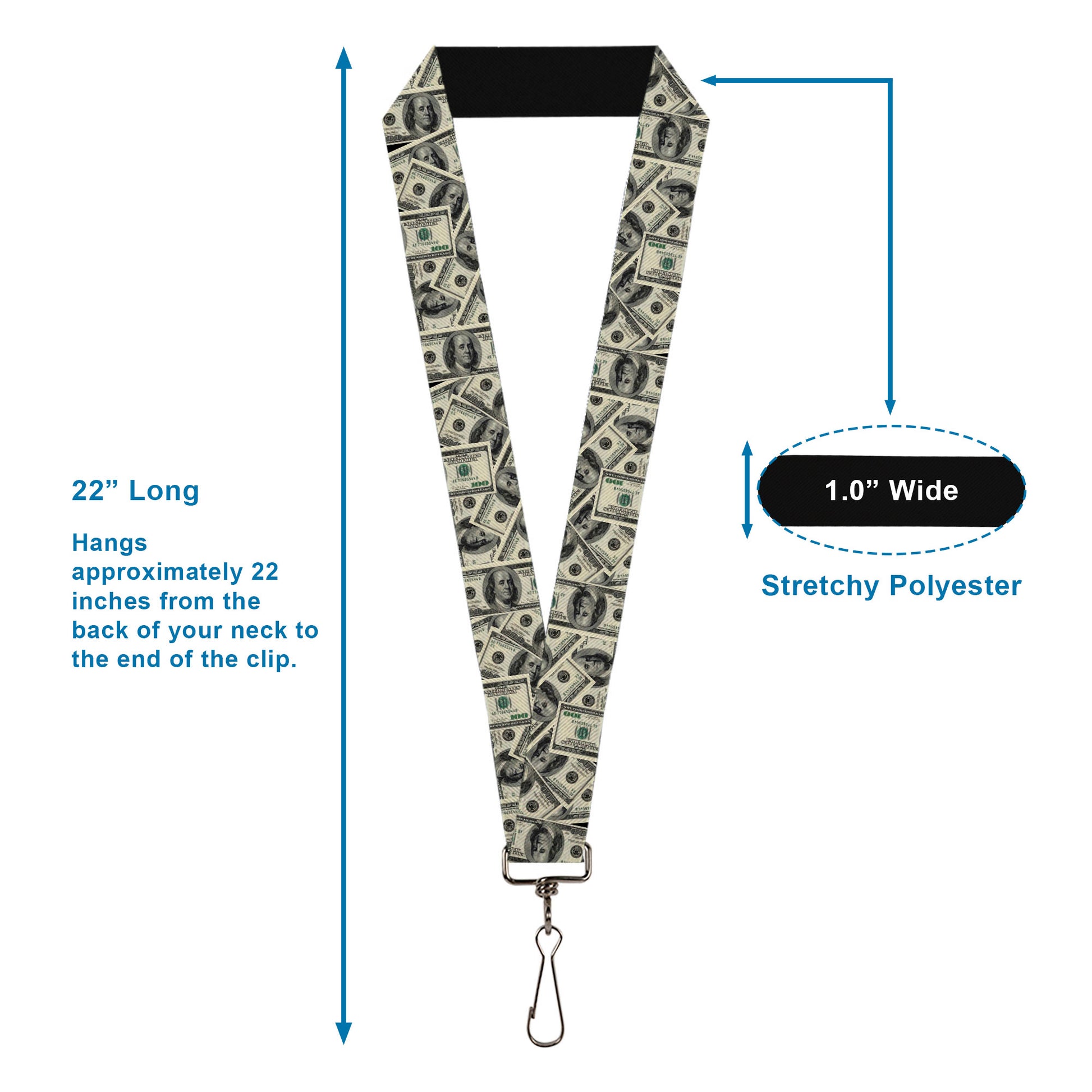 Lanyard - 1.0" - Benjamins2 Stacked Lanyards Buckle-Down