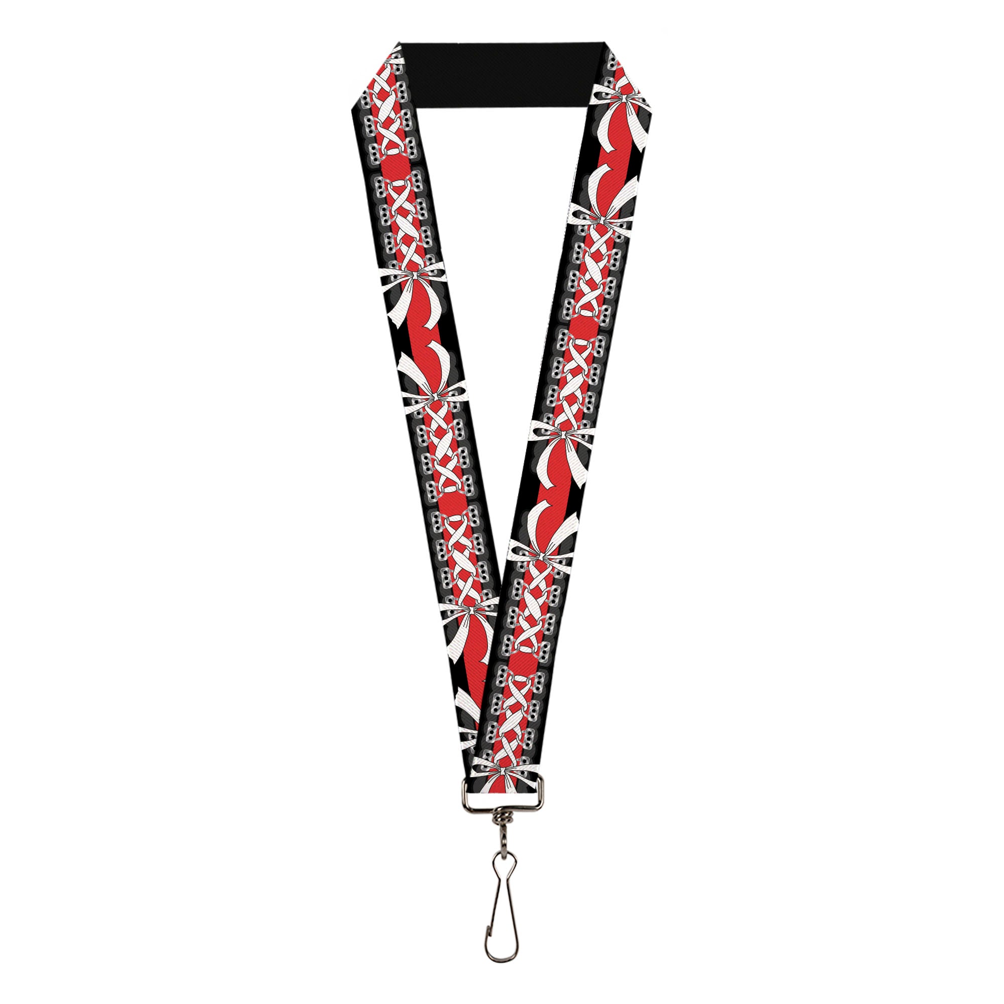 Lanyard - 1.0" - Corset Lace Up w Bow Black Red Lanyards Buckle-Down