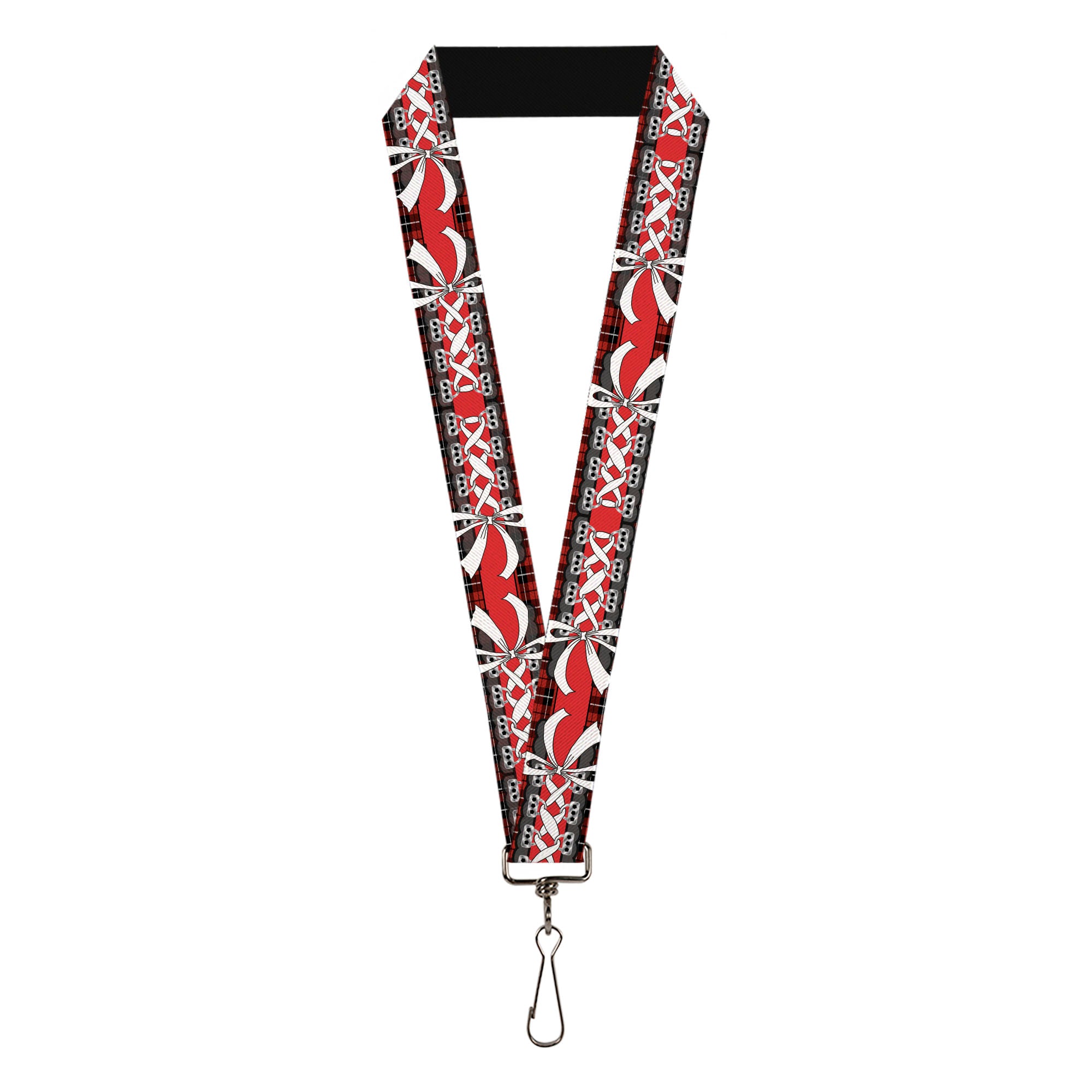 Lanyard - 1.0" - Corset Lace Up w Bow Red Plaid Red Lanyards Buckle-Down