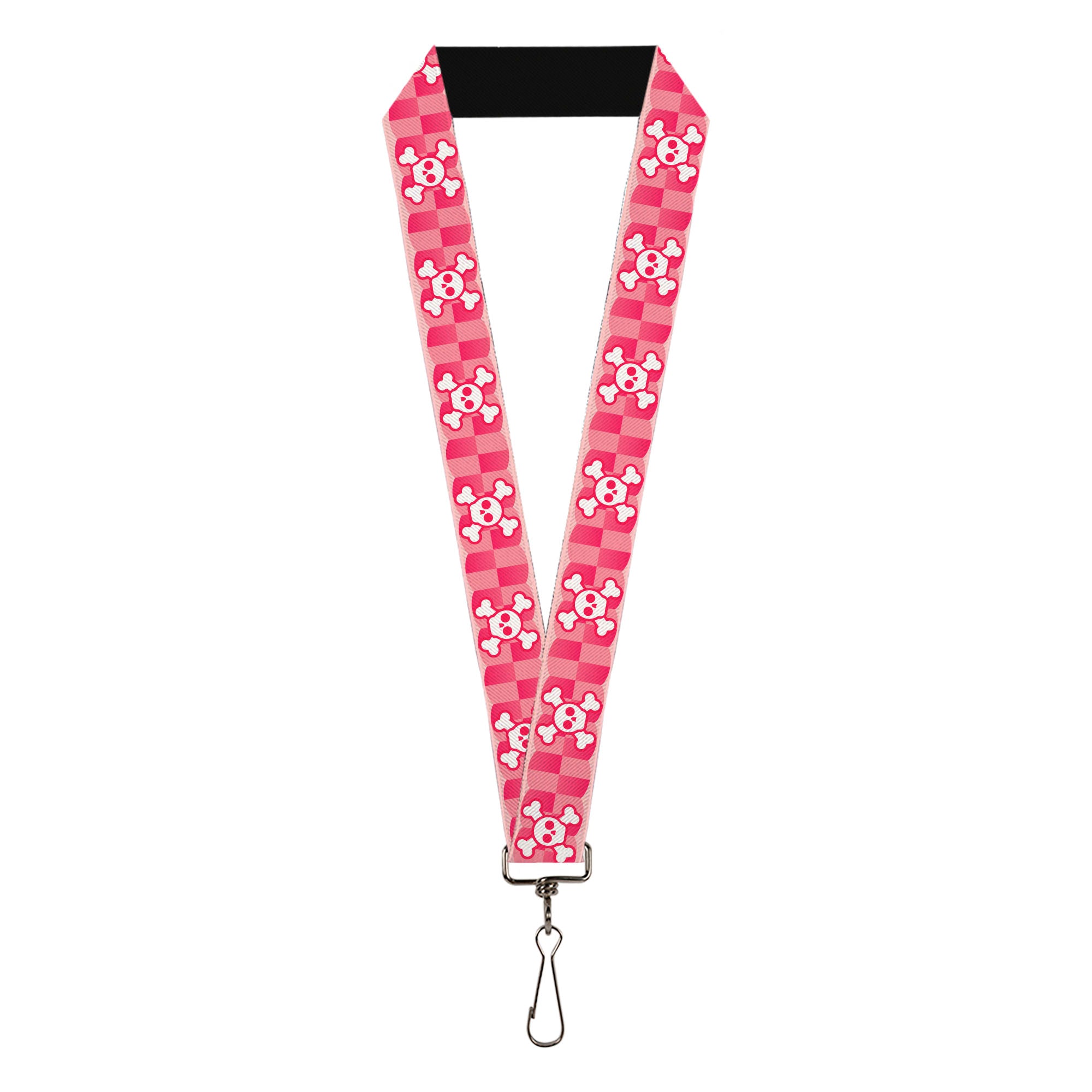 Lanyard - 1.0" - Cute Skulls w Checkers Pinks White Lanyards Buckle-Down
