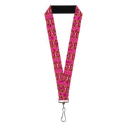 Lanyard - 1.0" - Cute Skulls w Paisley Purple Pink Green Lanyards Buckle-Down