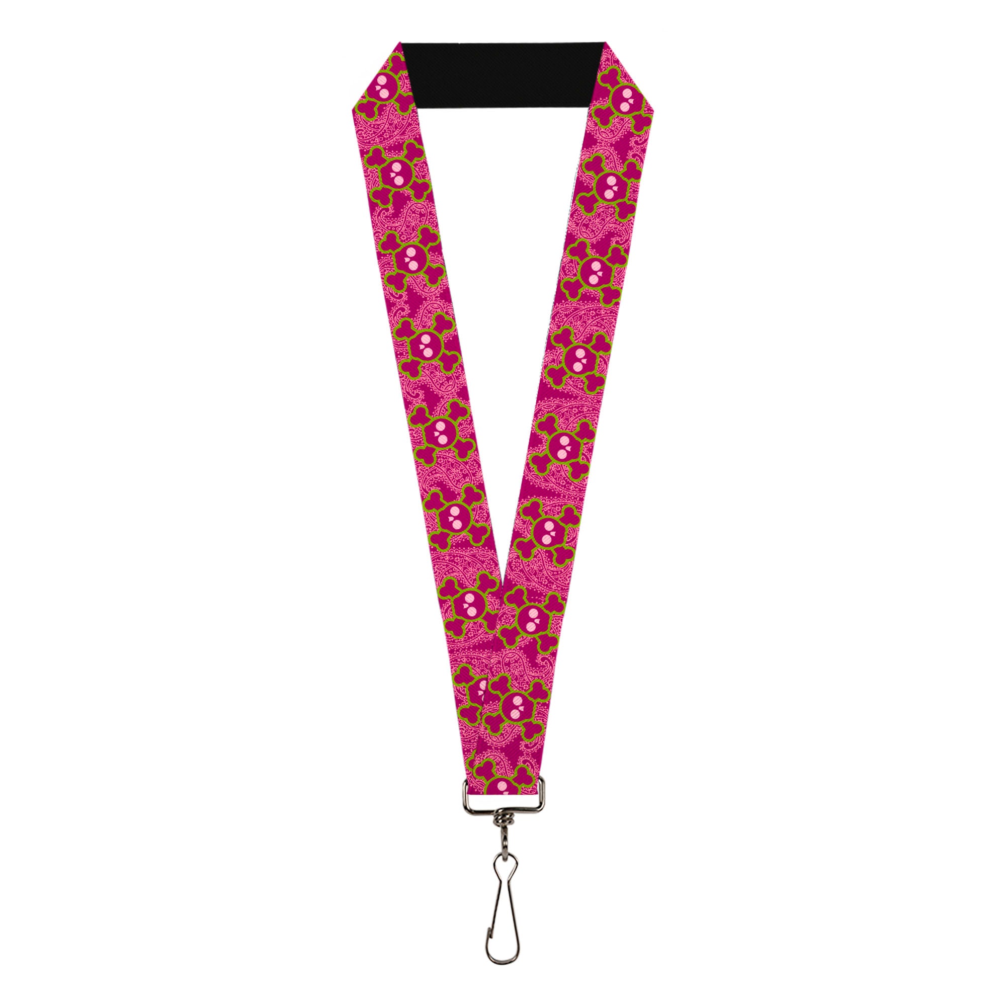 Lanyard - 1.0" - Cute Skulls w Paisley Purple Pink Green Lanyards Buckle-Down