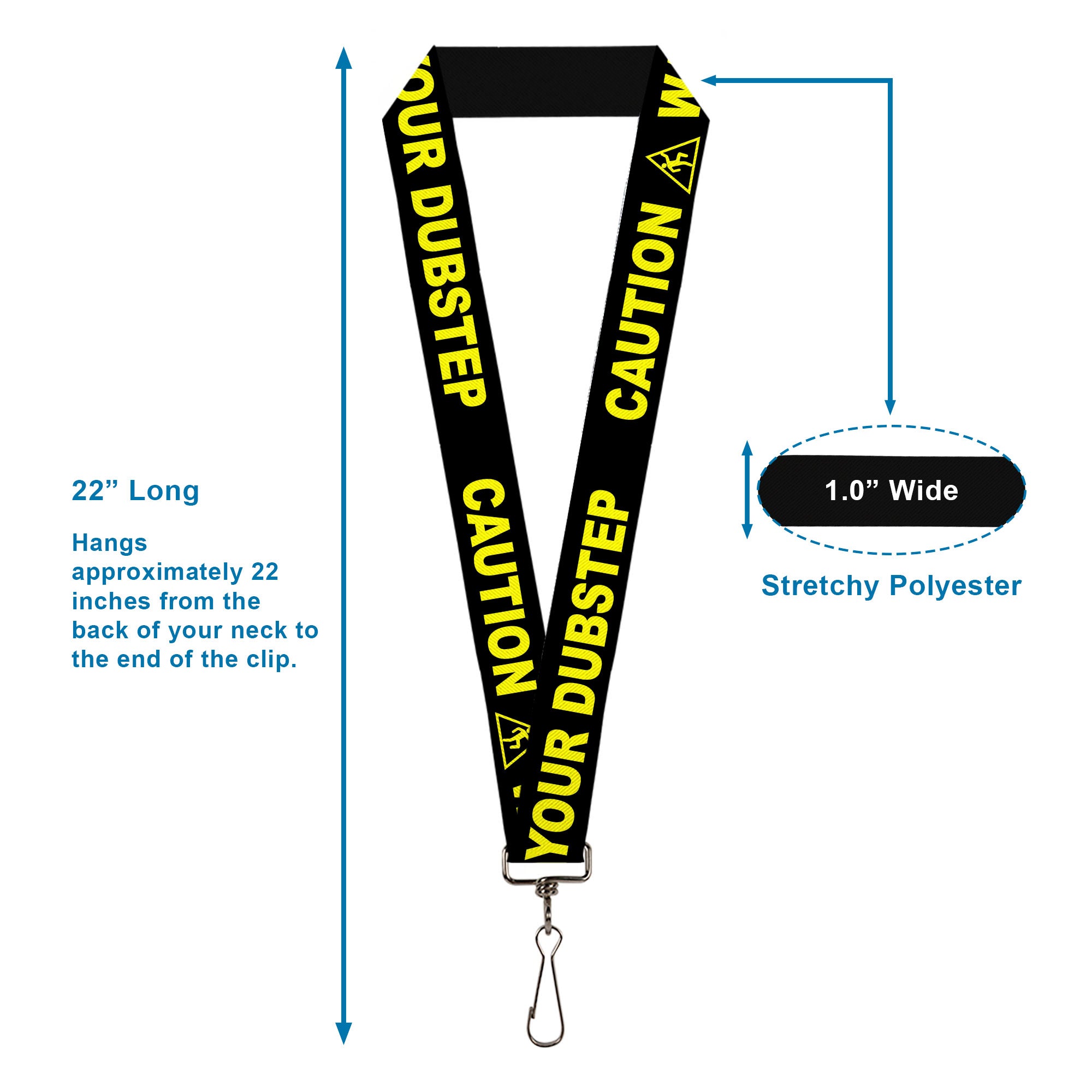 Lanyard - 1.0" - CAUTION WATCH YOUR DUBSTEP Black Yellow Lanyards Buckle-Down