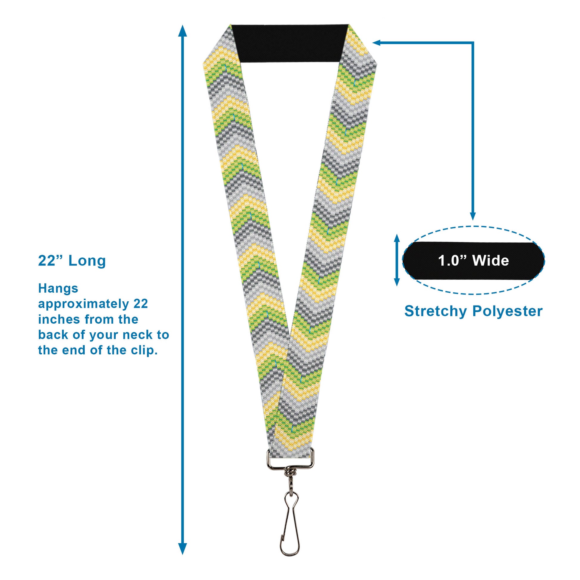 Lanyard - 1.0" - Chevron Weave Grays Yellow Green Lanyards Buckle-Down