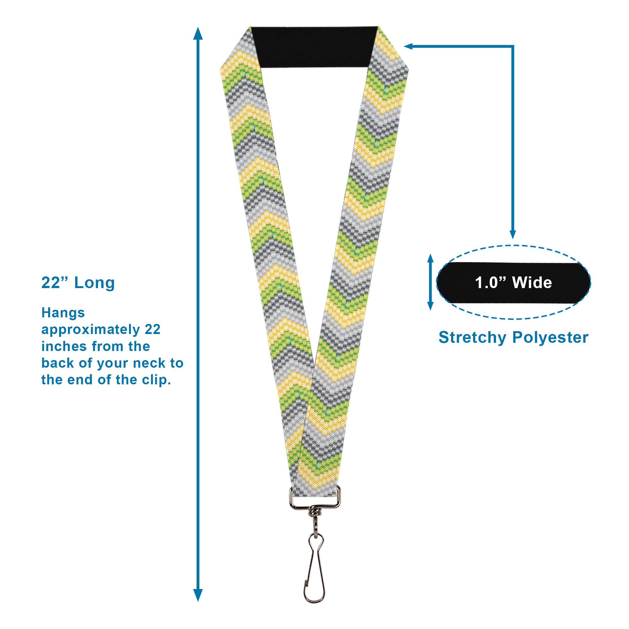 Lanyard - 1.0" - Chevron Weave Grays Yellow Green Lanyards Buckle-Down