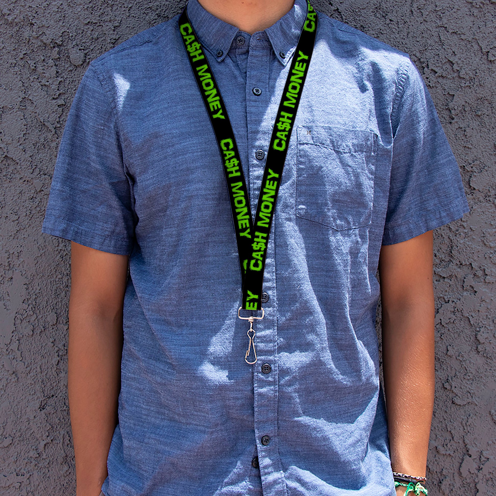 Lanyard - 1.0" - CA$H MONEY Black Green Lanyards Buckle-Down