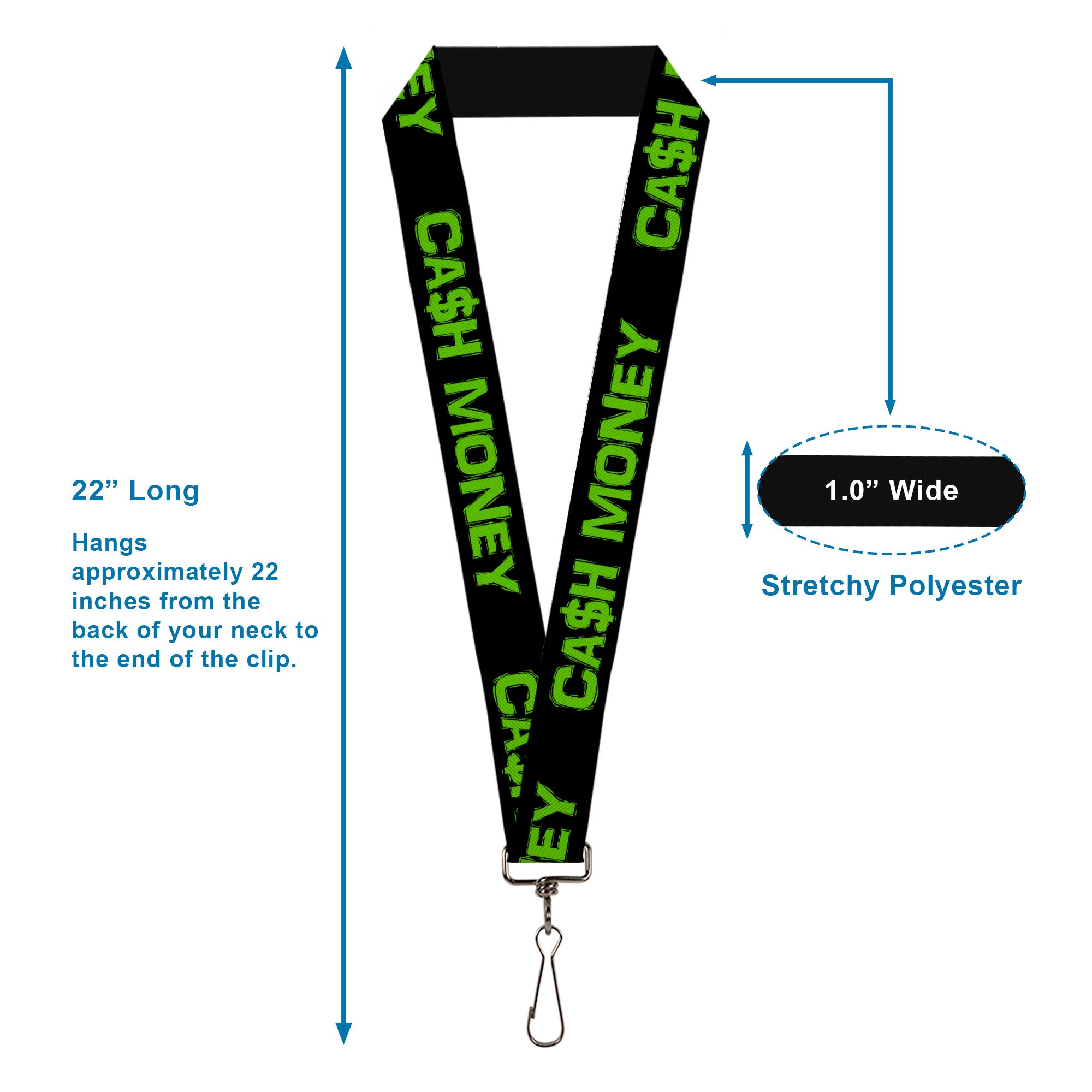Lanyard - 1.0" - CA$H MONEY Black Green Lanyards Buckle-Down