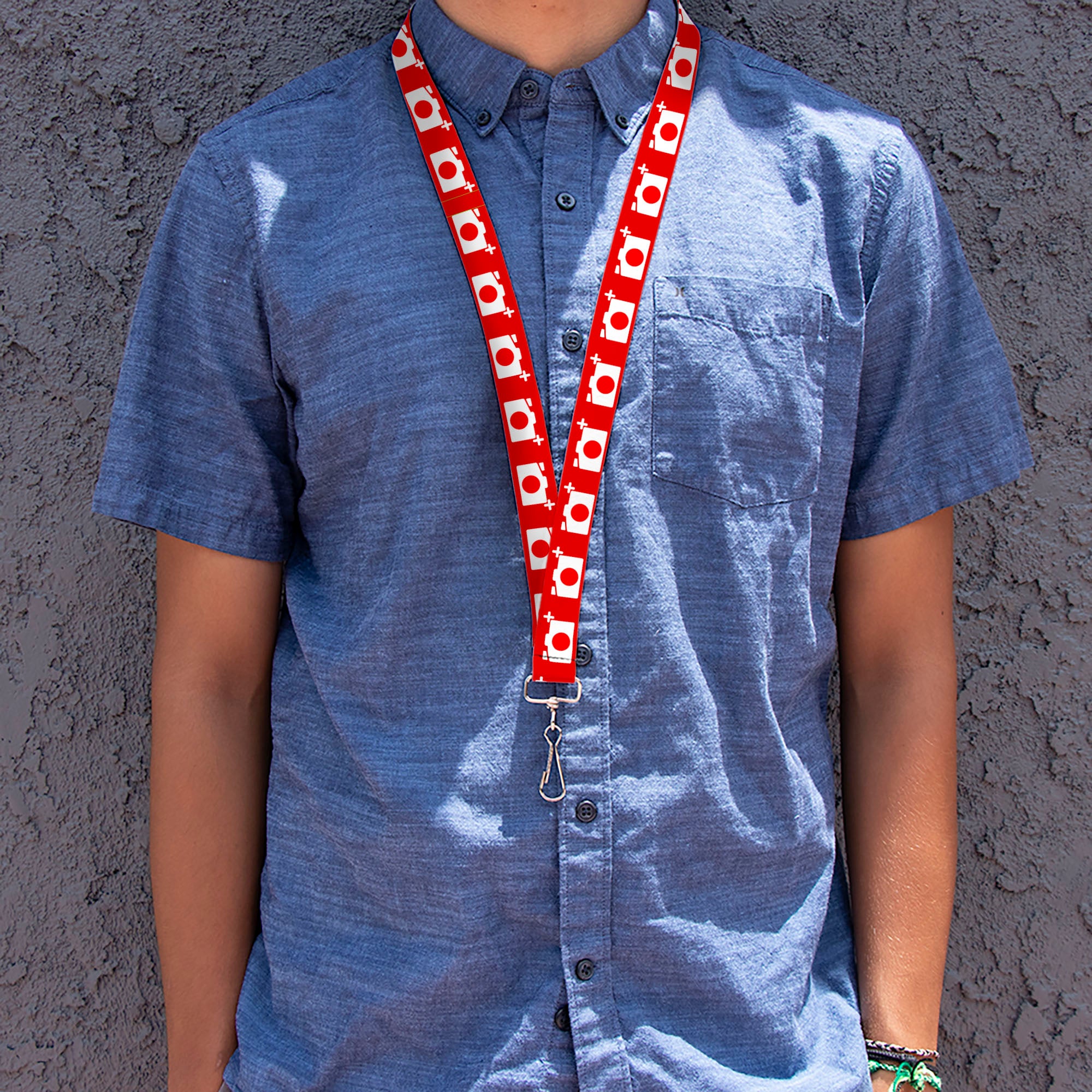 Lanyard - 1.0" - Camera Red White Lanyards Buckle-Down
