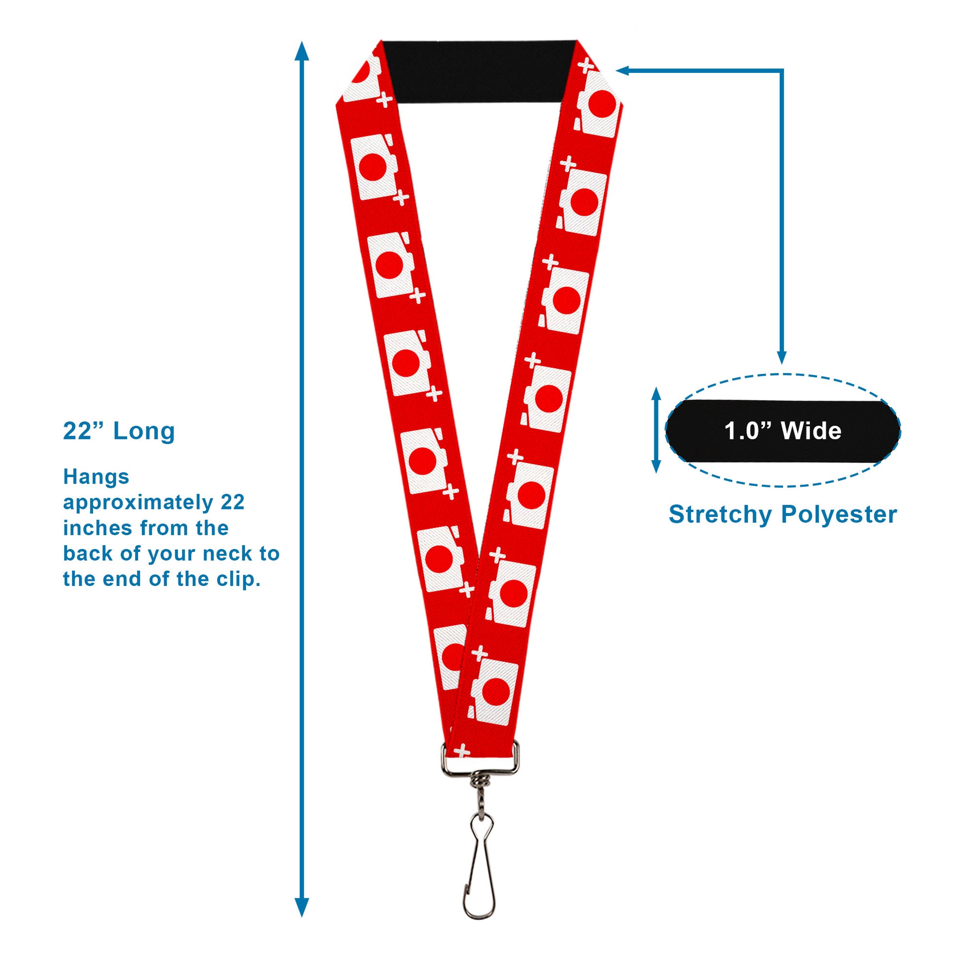 Lanyard - 1.0" - Camera Red White Lanyards Buckle-Down