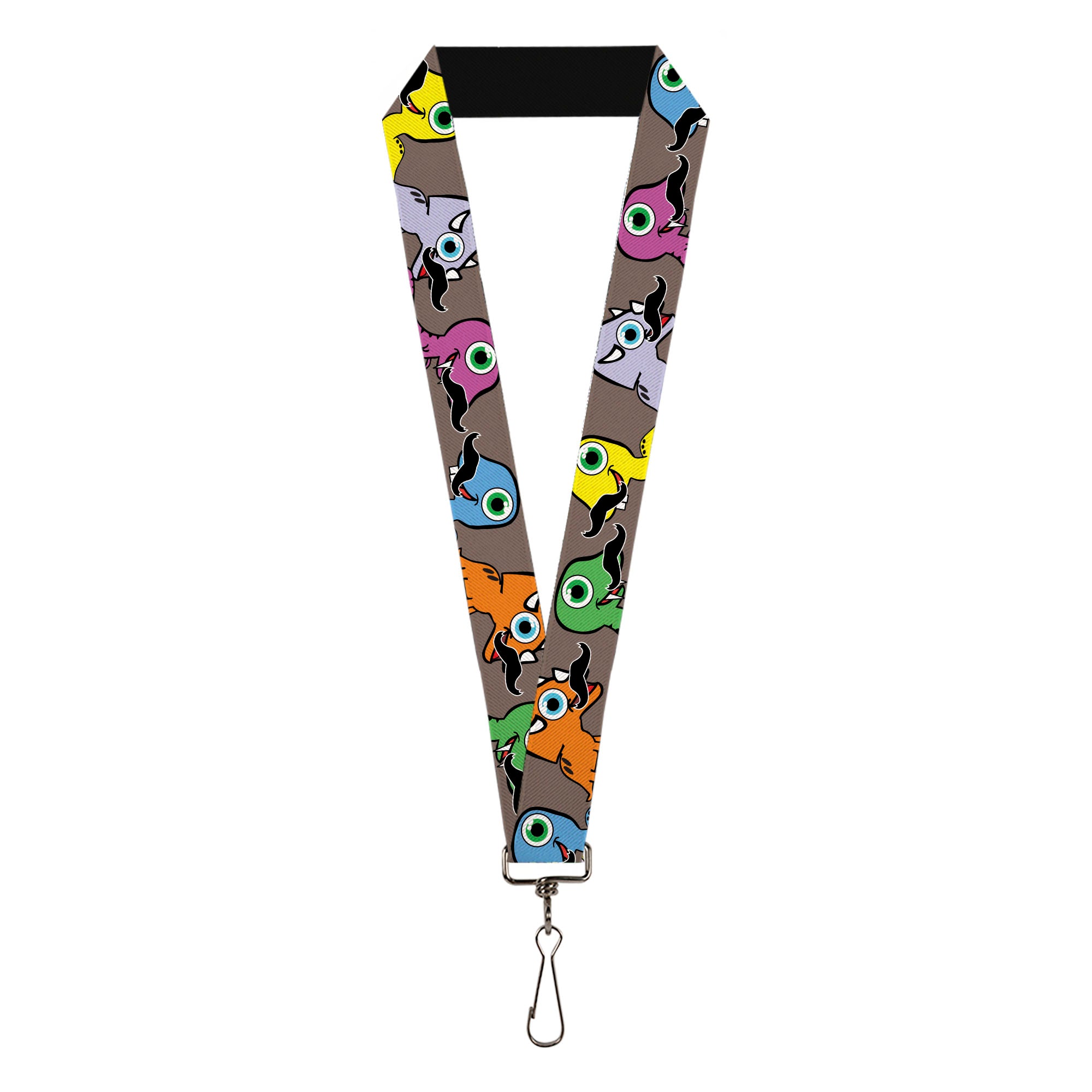 Lanyard - 1.0" - Cute Dinosaurs w Mustaches Gray Lanyards Buckle-Down