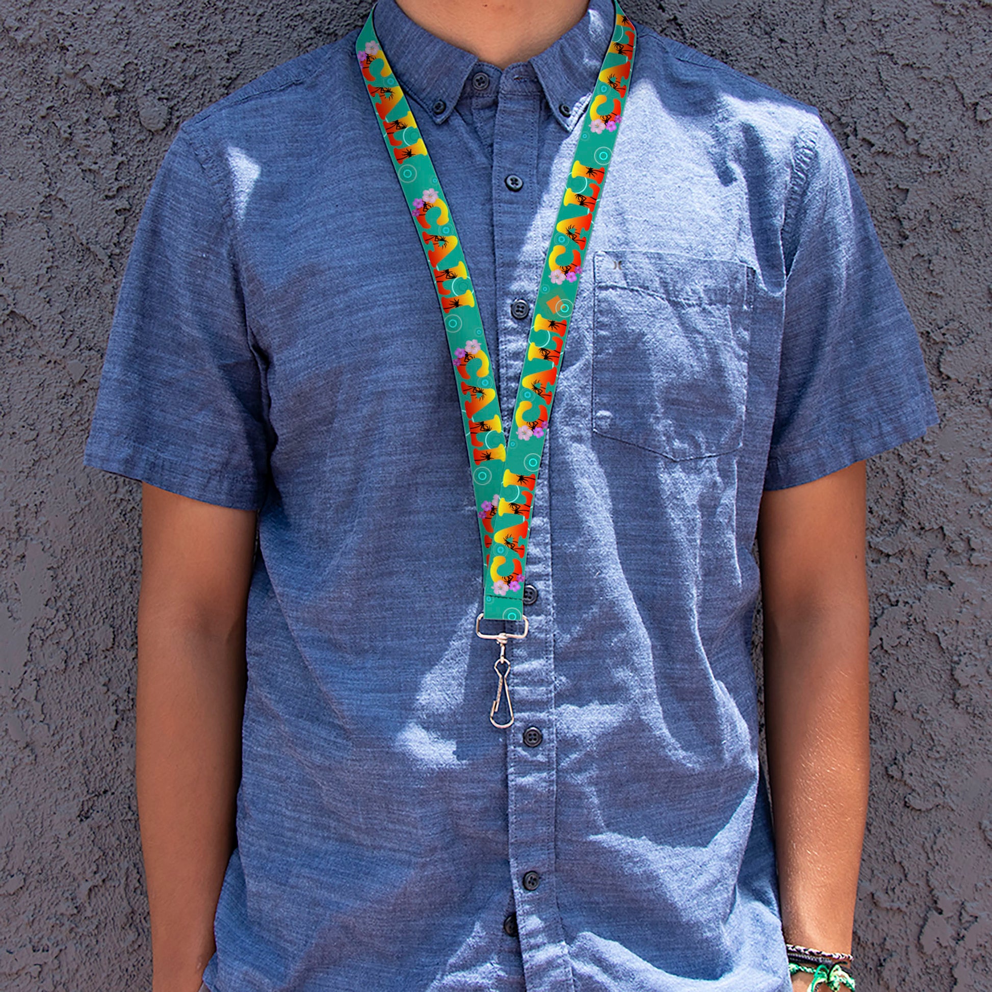 Lanyard - 1.0" - CALI Tropical Aqua Multi Color Lanyards Buckle-Down