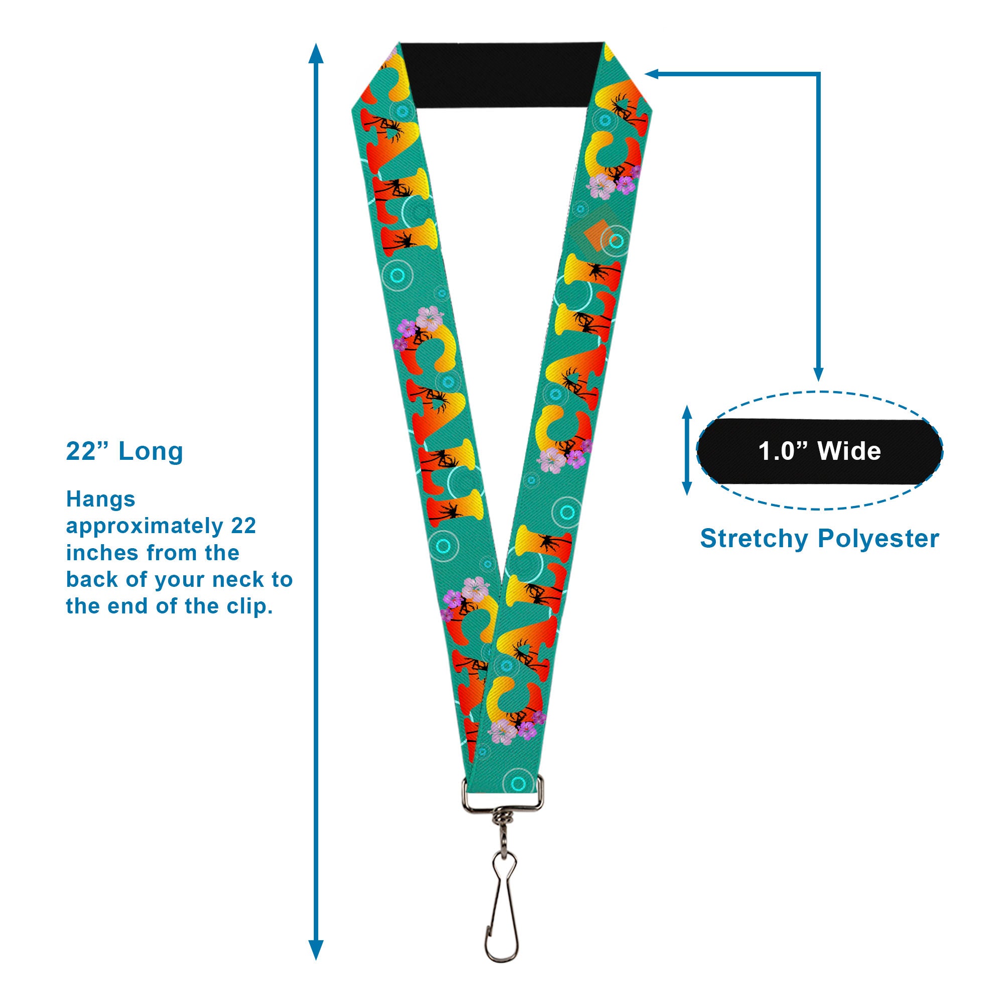 Lanyard - 1.0" - CALI Tropical Aqua Multi Color Lanyards Buckle-Down
