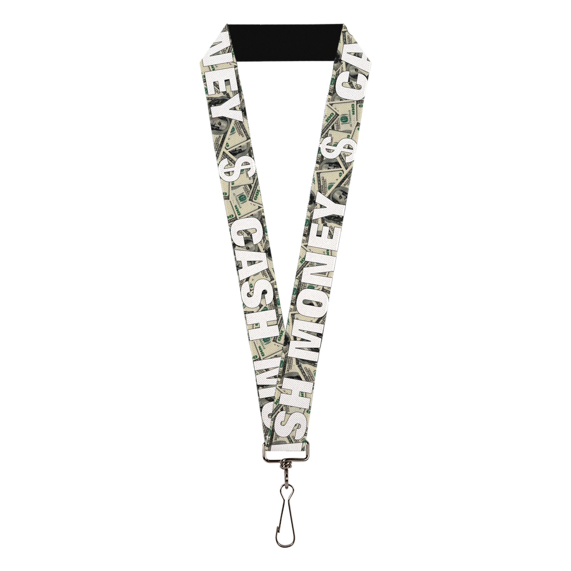 Lanyard - 1.0" - CASH MONEY $ Dollars White Lanyards Buckle-Down